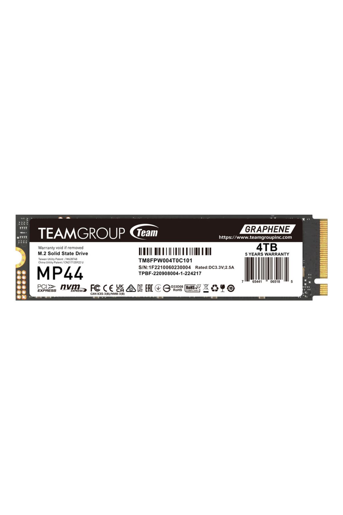 TEAM MP44 4TB 7400/6900MB/s Gen4x4 NVMe M.2 SSD (TM8FPW004T0C101)