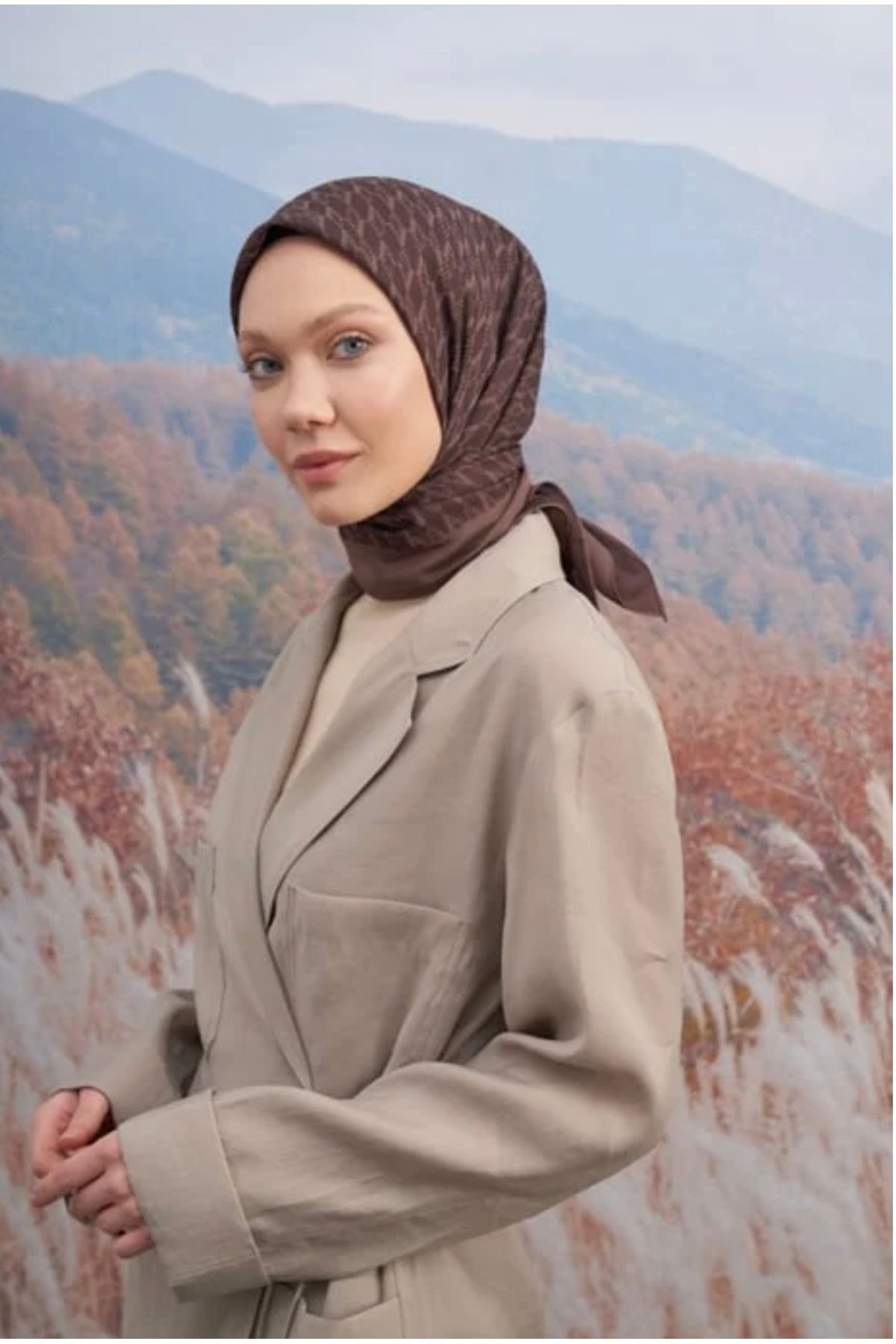 ARMANDA Cotton Monogram A Logolu Kahverengi Pamuk Eşarp