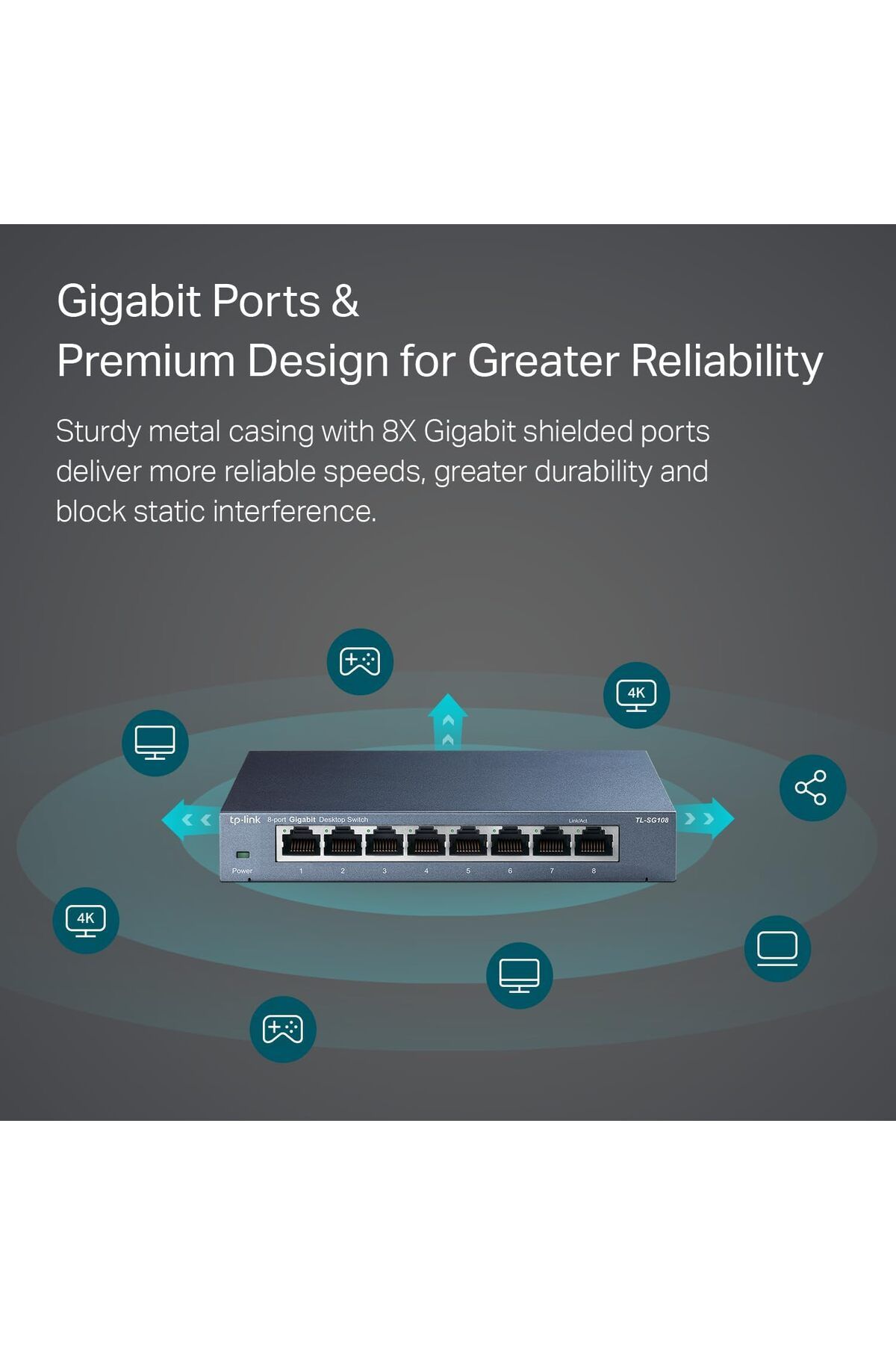 TP-LINK-TP-Link 8 Port Gigabit Ethernet Network Switch - Ethernet Splitter | Plug & Play | Fanless | Sturdy 3