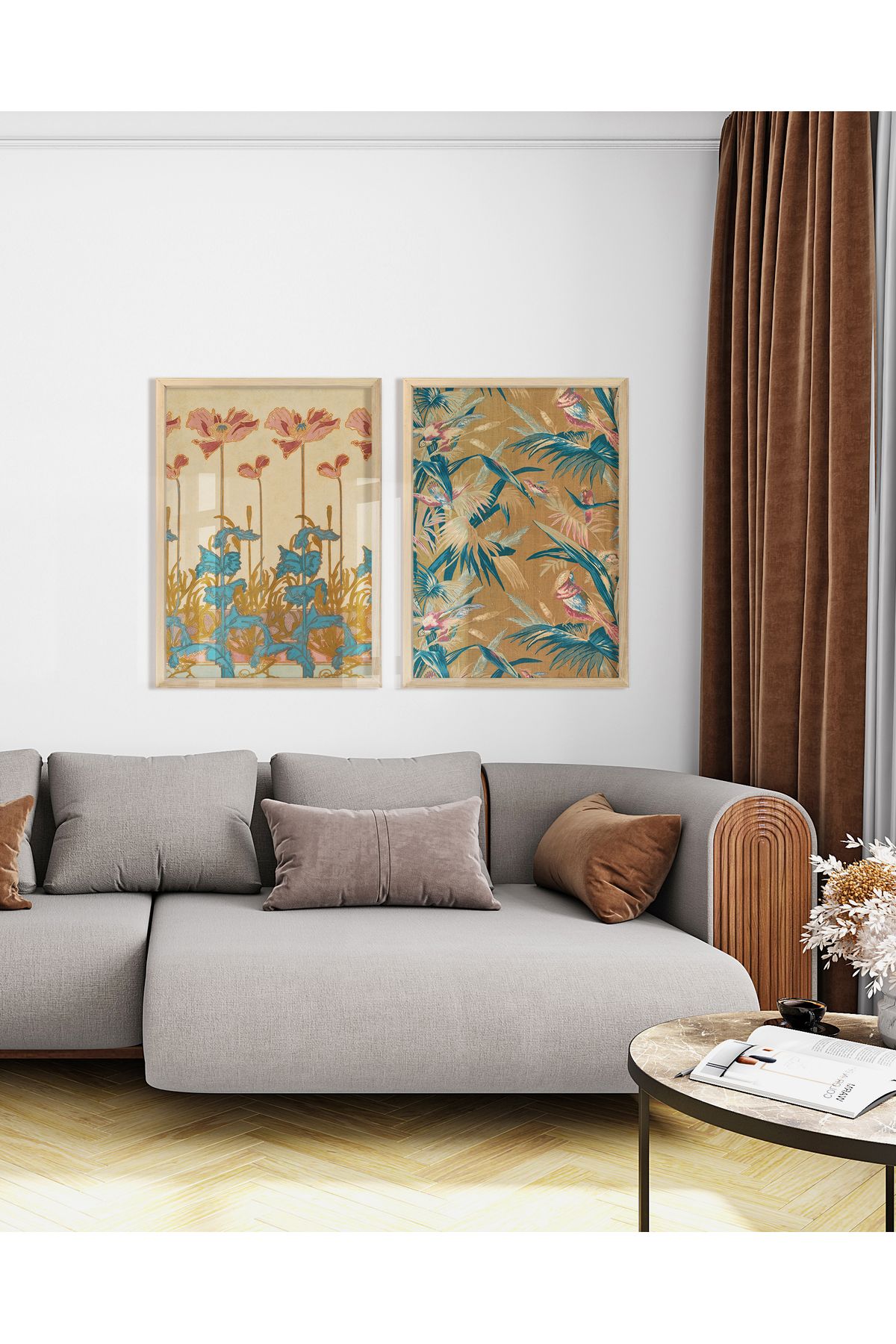 Vetro Design Çiçek ve Tropikal Doku Çerçeveli Tablo Set