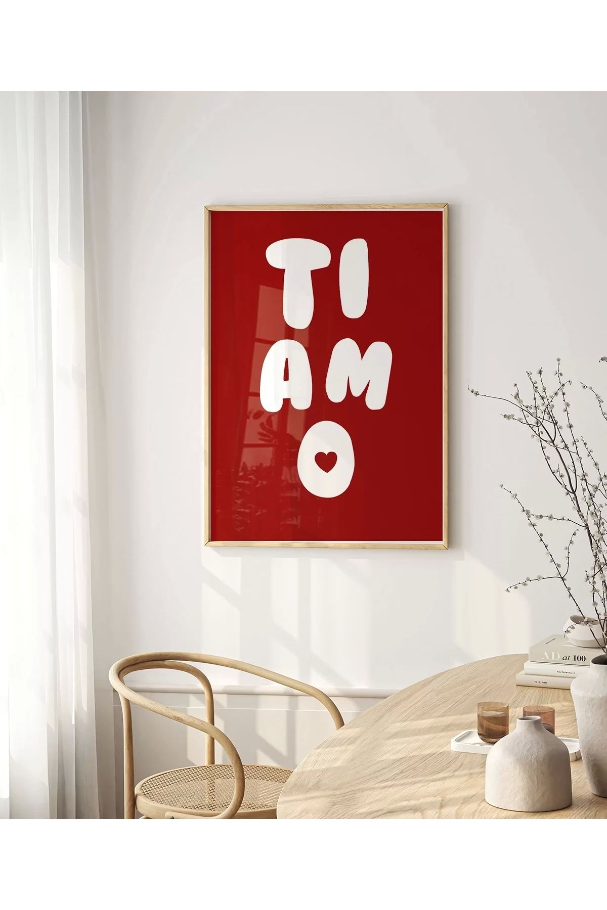 VOGLOO Çerçevesiz Poster Ti Amo Kalp Detaylı Tipografik