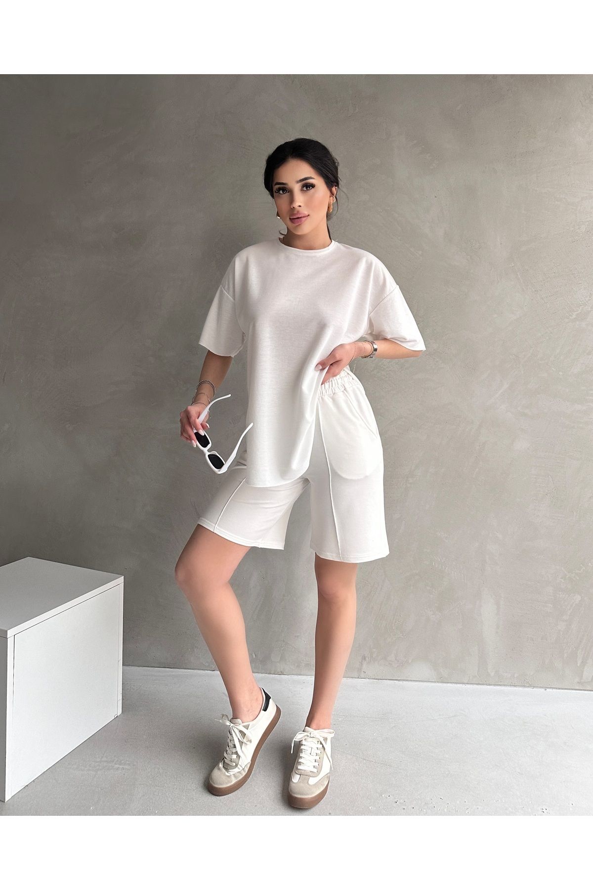 COOL TARZ Kadın Modal Kumaş Oversize Kısa Kollu Kadın Eşofman Takımı, Şortlu, Bağcıklı Yumuşak Kumaş