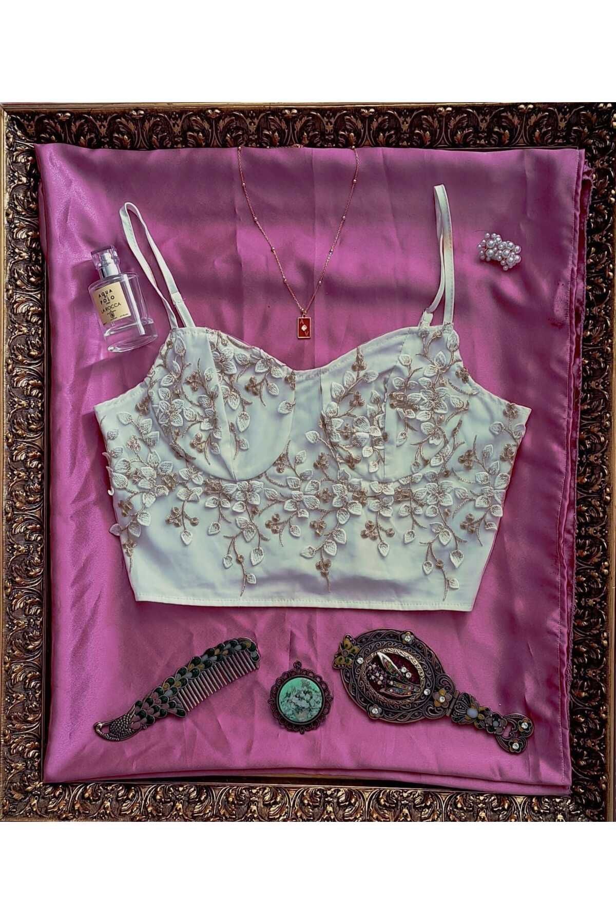 ALEİDANIN KOLEKSYONU Beyaz Korse Büstiyer Vintage Giyim Krop Yeşil Retro Üst Yaz Kadın