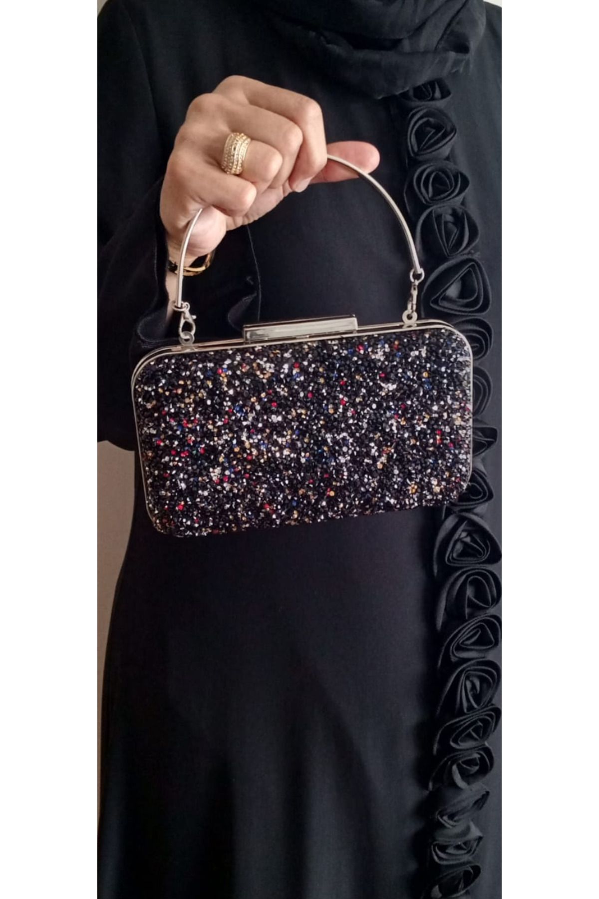 eflanmoda iri taşlı zincir askılı kadın abiye el ve omuz çantası
