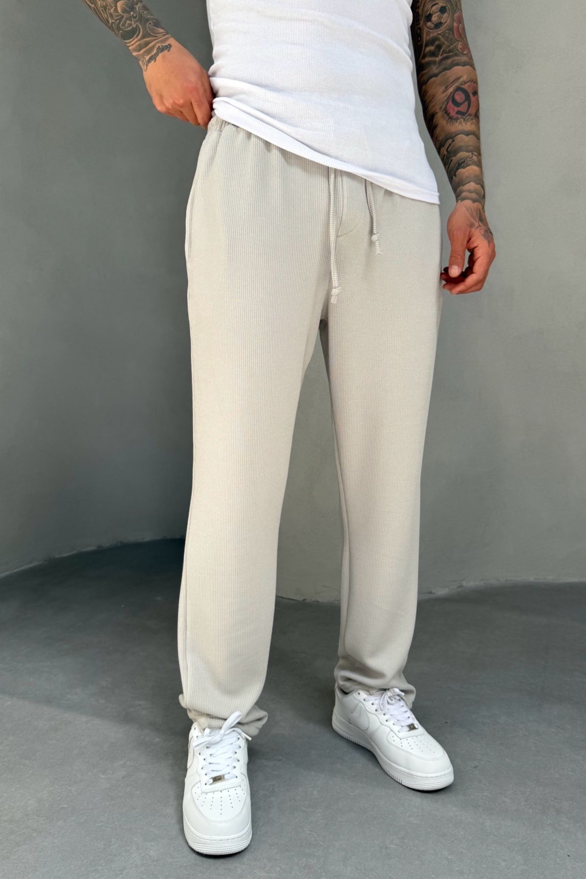 MADZEYMODA Baggy Bol Kalıp Likralı Erkek Fitilli Gri Jogger KE-5071