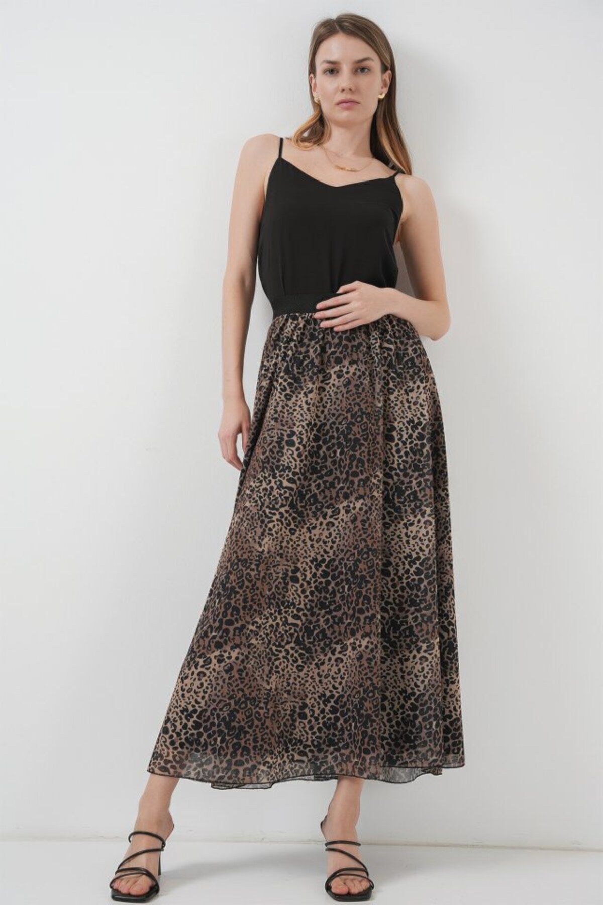 Kokosh moda 8032 Uzun Şifon Etek - Bej