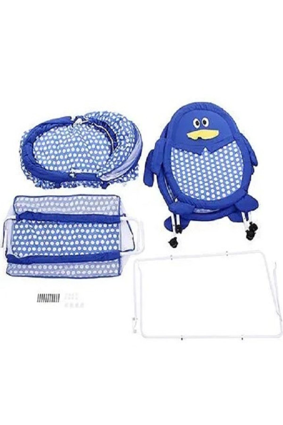rexa-Baby Cradle With Mosquito Net Penguin Design And Polka Dots - Blue 7