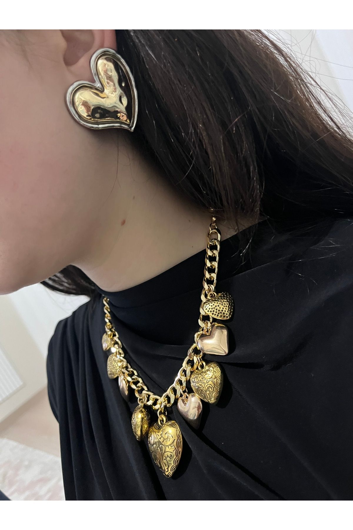 HNG JEWELRY GÜL ÇİÇEĞİ LOVE DESEN BRONZ RENK ŞIK KOLYE