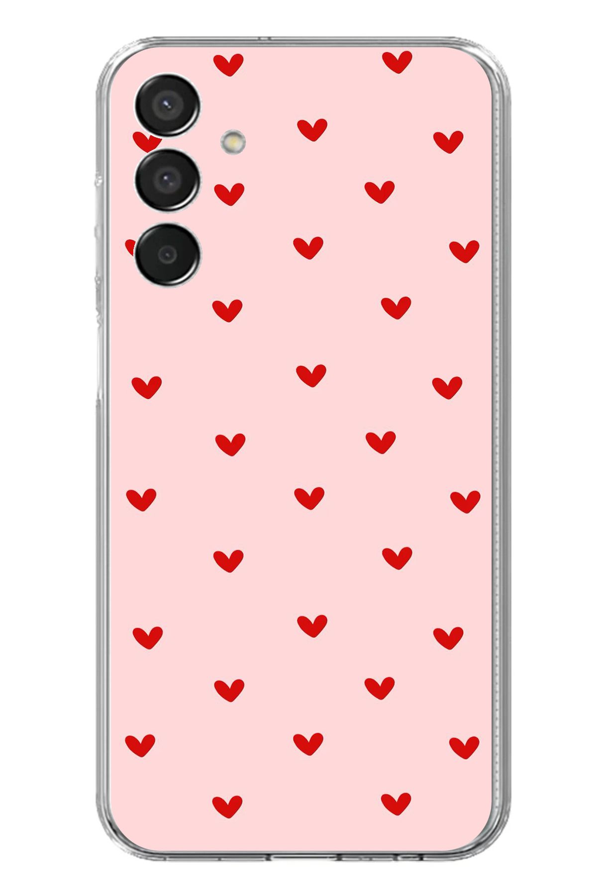 TechTree Samsung Galaxy M15 Uyumlu Kırmızı Minik Kalpler Şeffaf Silikon Kılıf