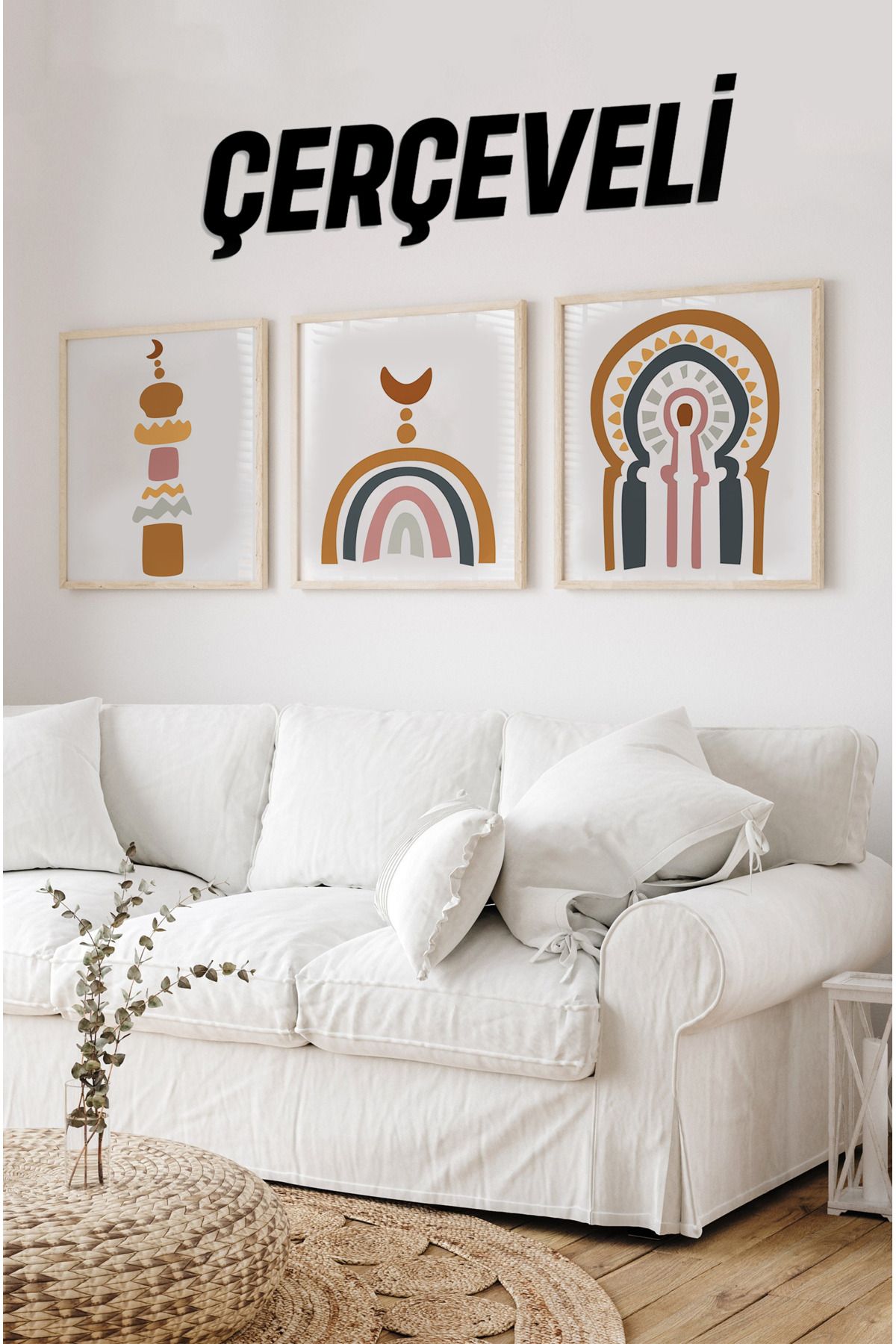 kutuTR Ahşap Çerçeveli Mdf Kare İslami Tablo Seti Salon Ve Oturma Odası Için KR4034