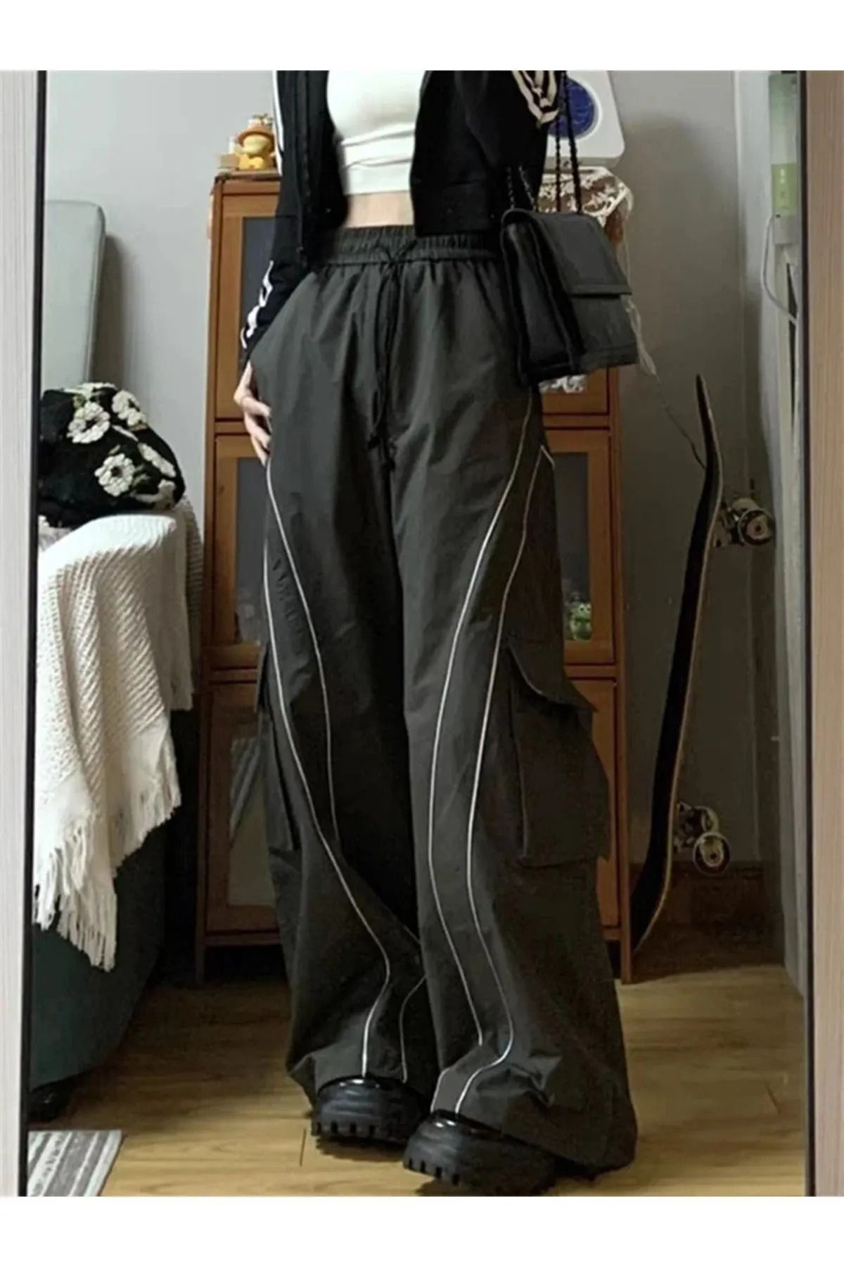 Gofeel Y2k Line Detail Paraşüt Baggy Unisex Eşofman Altı