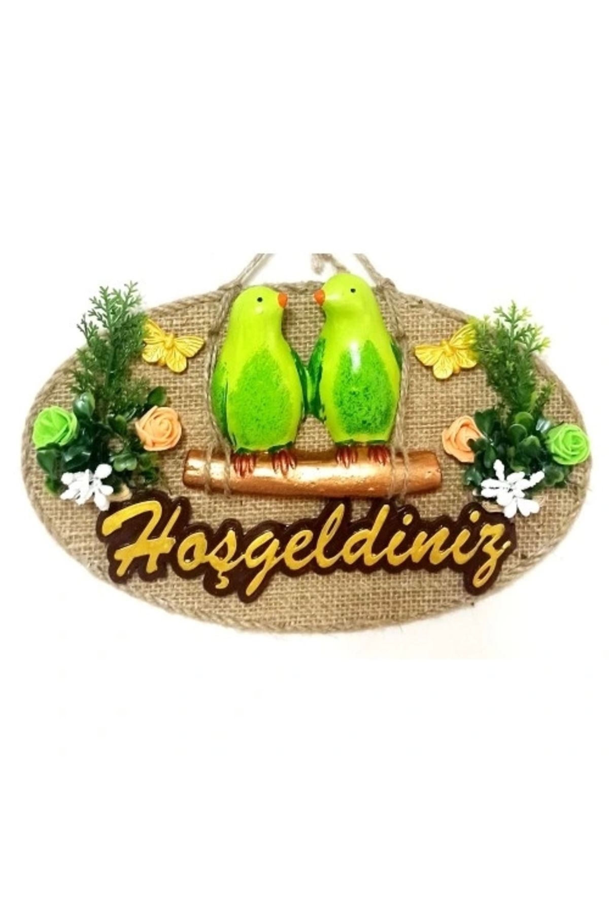 ShopNova Yeşil Kuşlu Hoşgeldiniz Yazılı Kapı Süsü