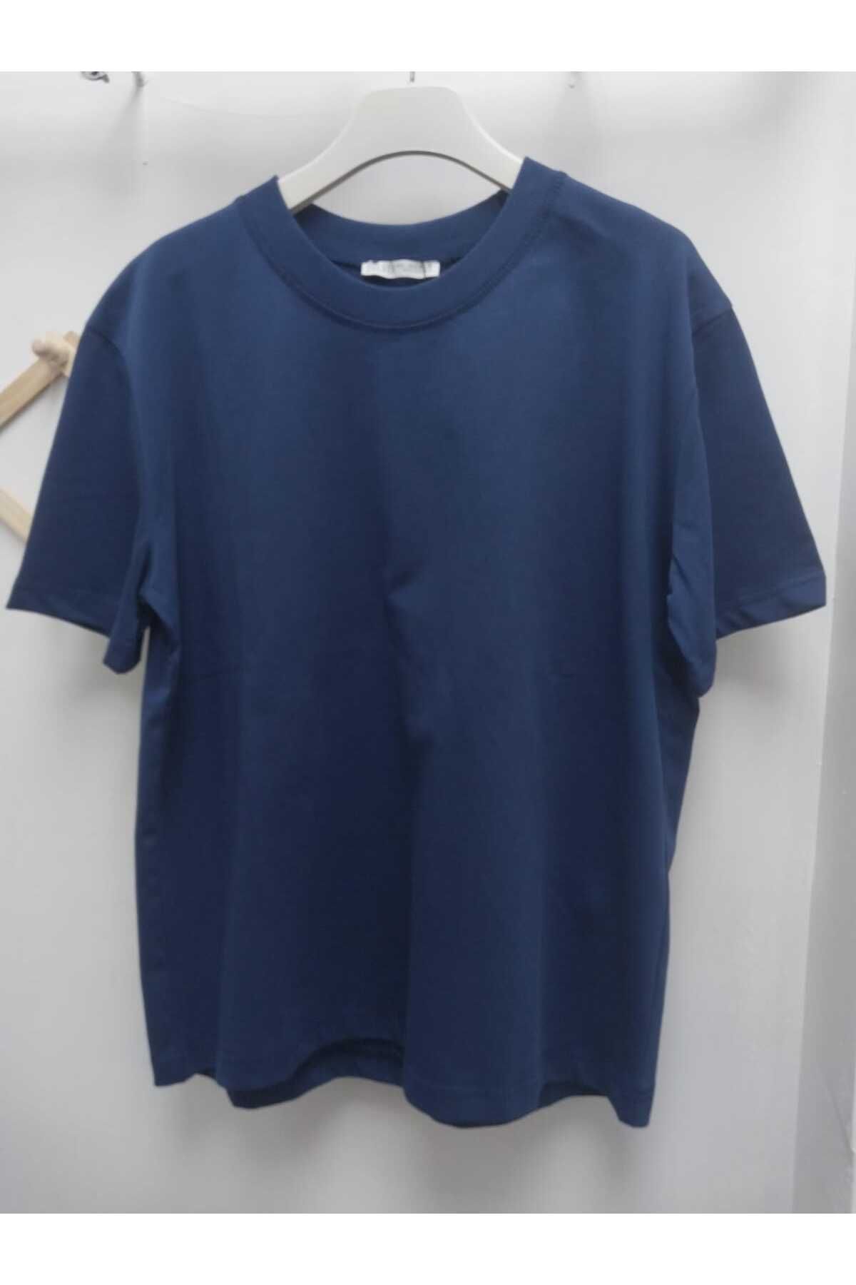 Dilvin 30312 Dekoratif Dikişli Bisiklet Yaka Tshirt-İndigo