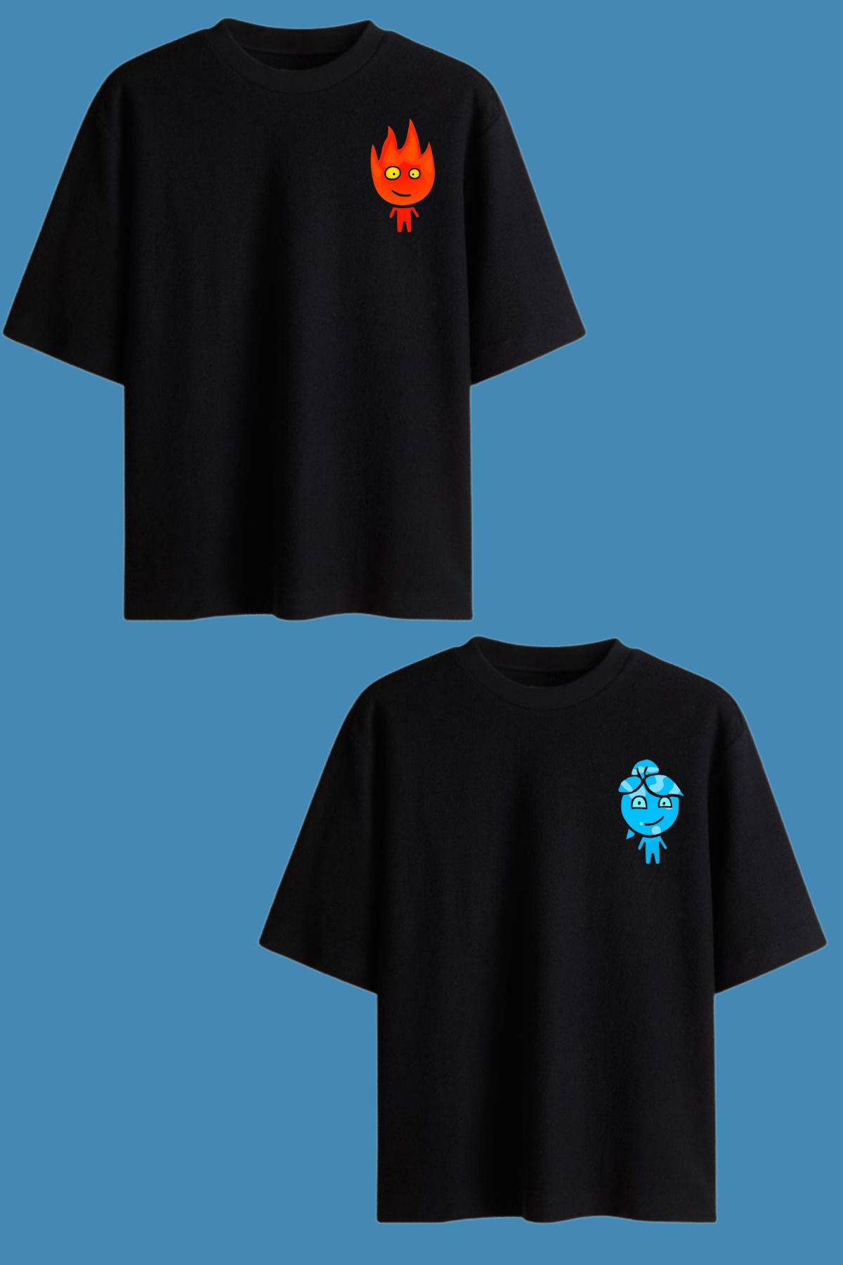 Dupe Design ATEŞ VE SU Baskılı Oversize Çift T-shirt