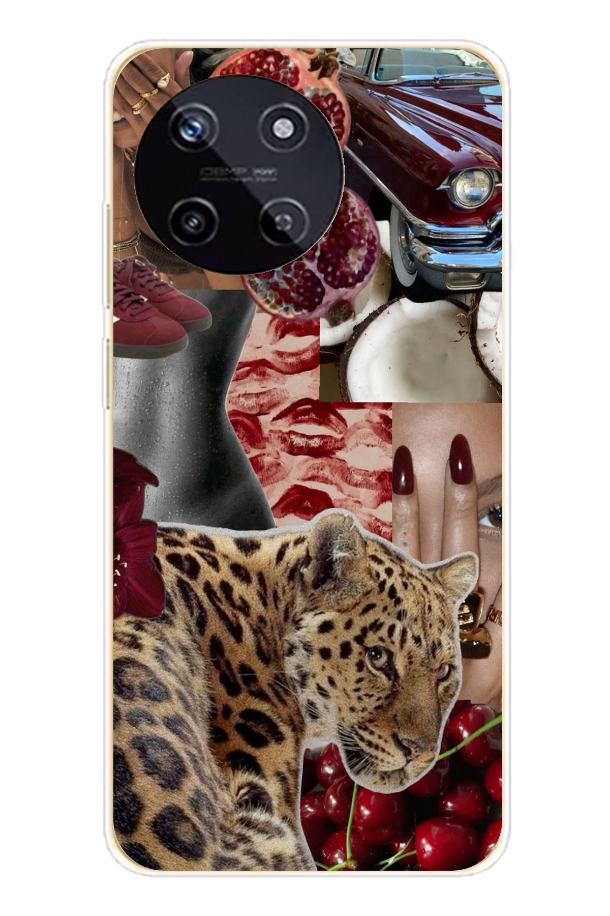 TechTree Realme 11 4G Uyumlu Leopar Kırmızı Vibes Şeffaf Silikon Kılıf