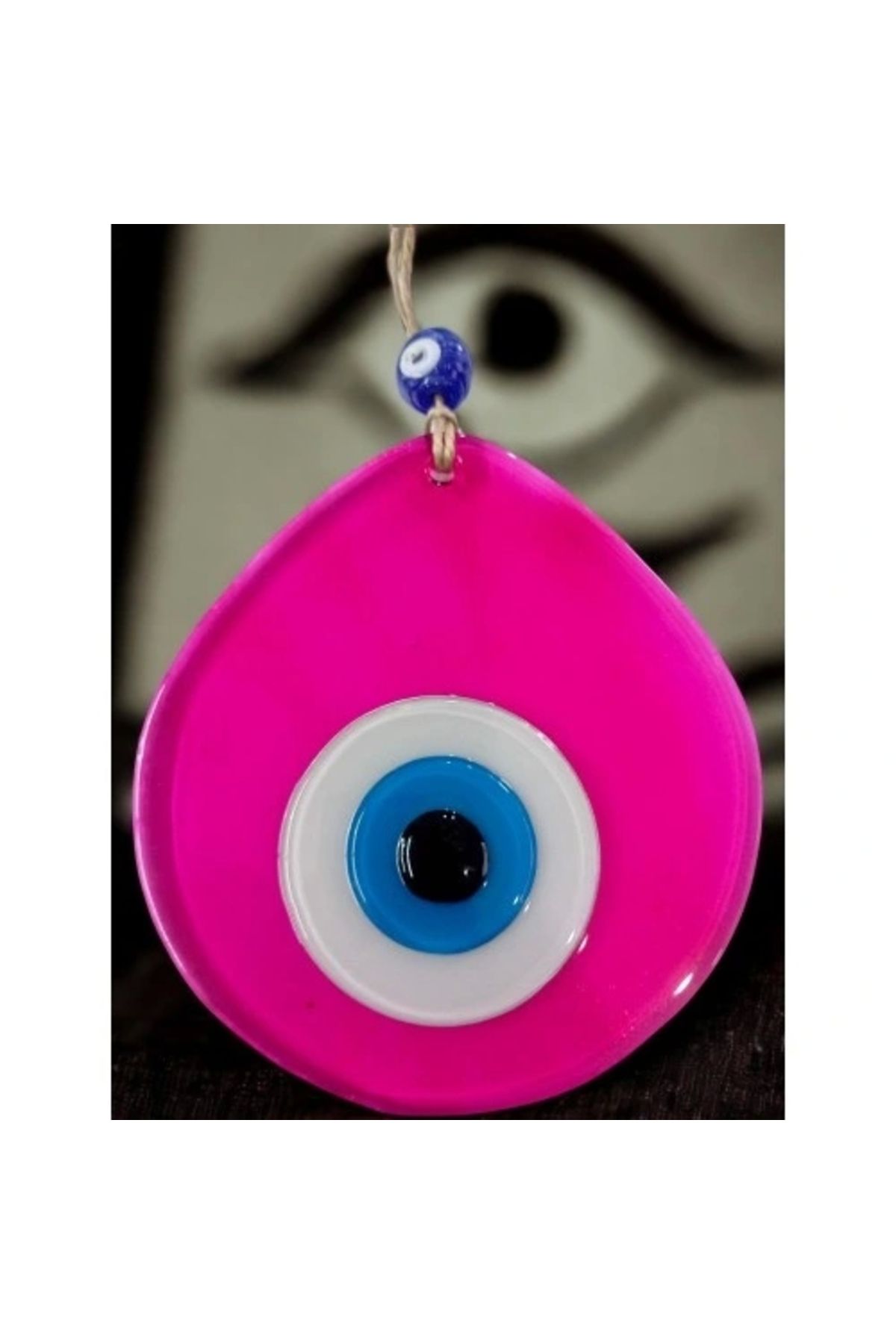 ShopNova Orta Boy Şeffaf Pembe Damla Desen Nazar Boncuklu Duvar Dekoru Cam Duvar Süsü