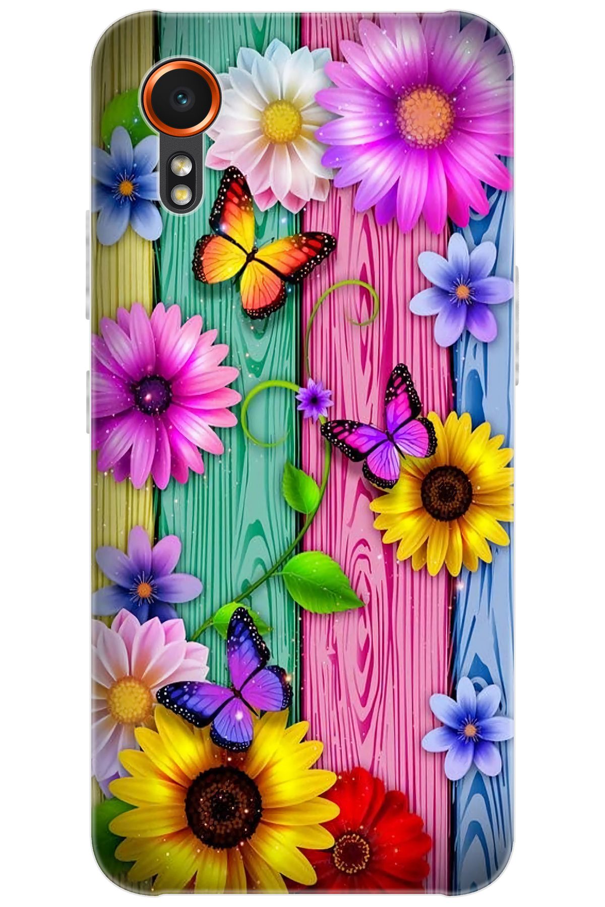 Ceppare Samsung Galaxy XCover7 (SM-G556B) Uyumlu Kılıf Silikon Renkli Papatya Kelebekler STK:719 CP-a4Pab4B