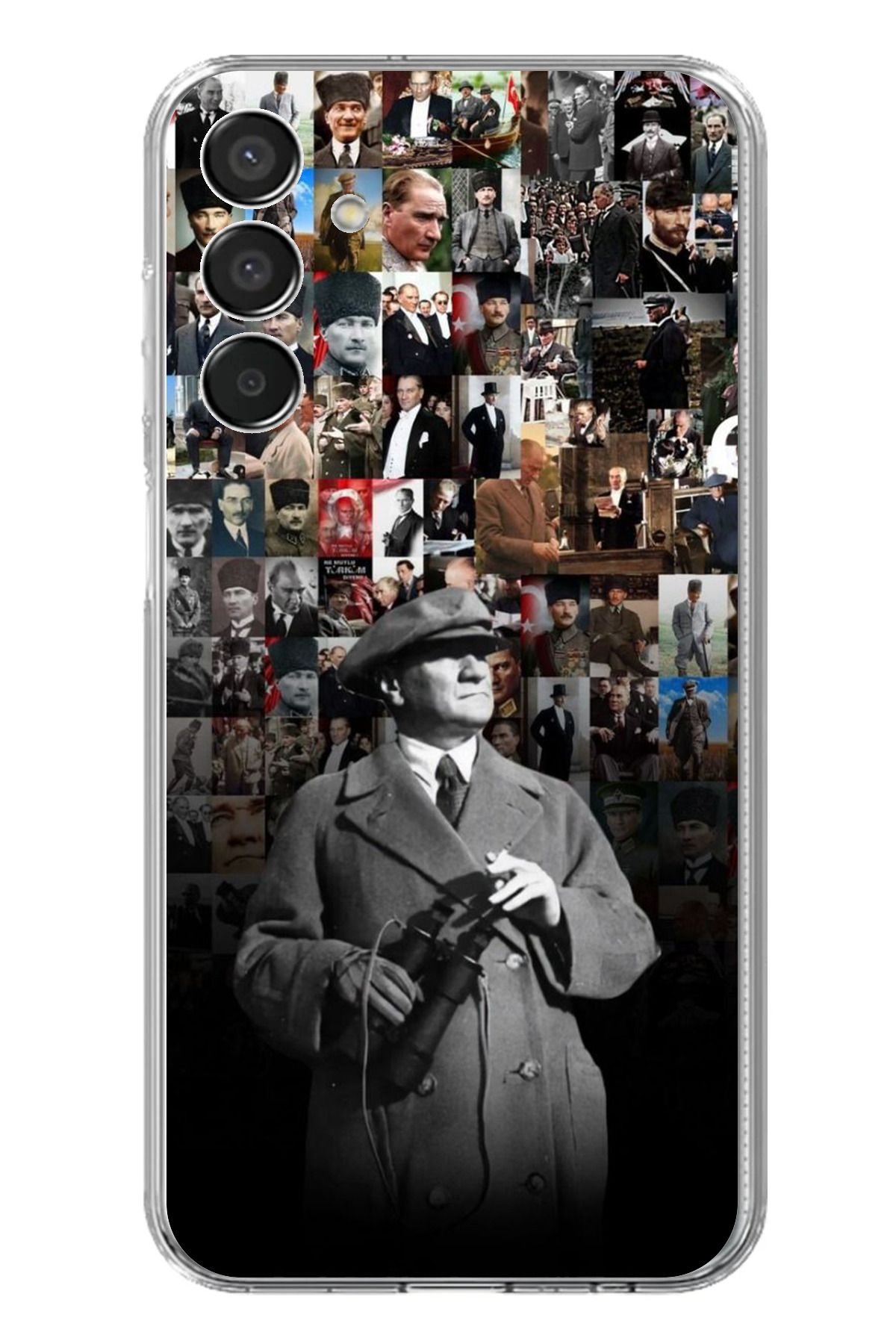 TechTree Samsung Galaxy M15 Uyumlu Atatürk Portre Kolaj Şeffaf Silikon Kılıf