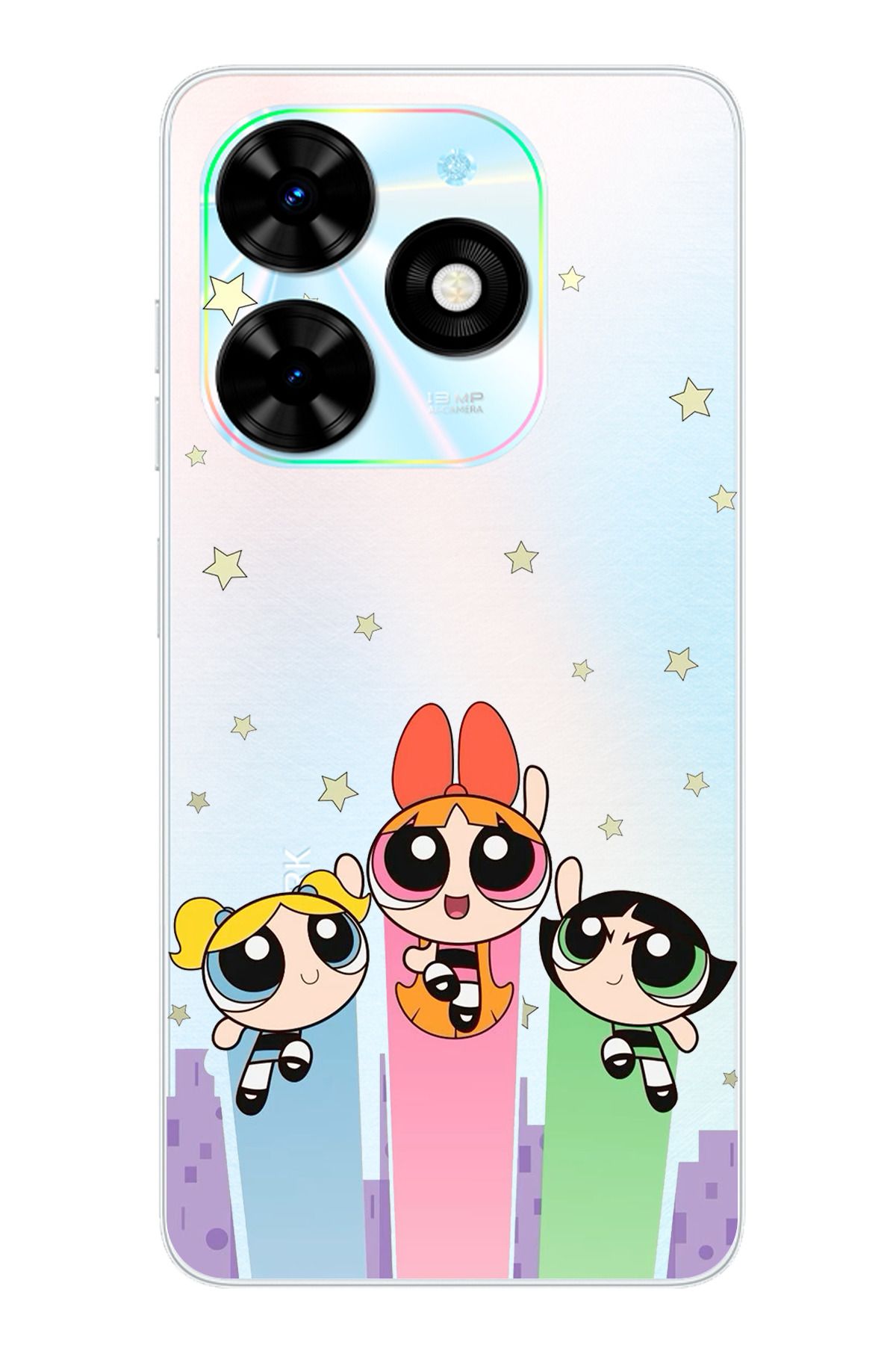 TechTree Tecno Spark 20 - 20C Uyumlu Powerpuff Girls Tasarımlı Şeffaf Silikon Kılıf