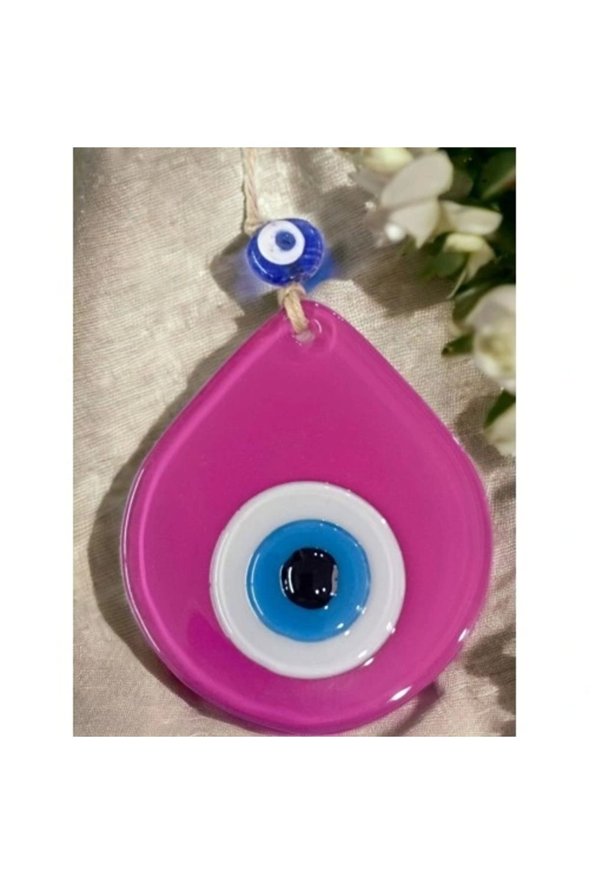 ShopNova Orta Boy Pembe Damla Desen Nazar Boncuklu Duvar Dekoru Cam Duvar Süsü