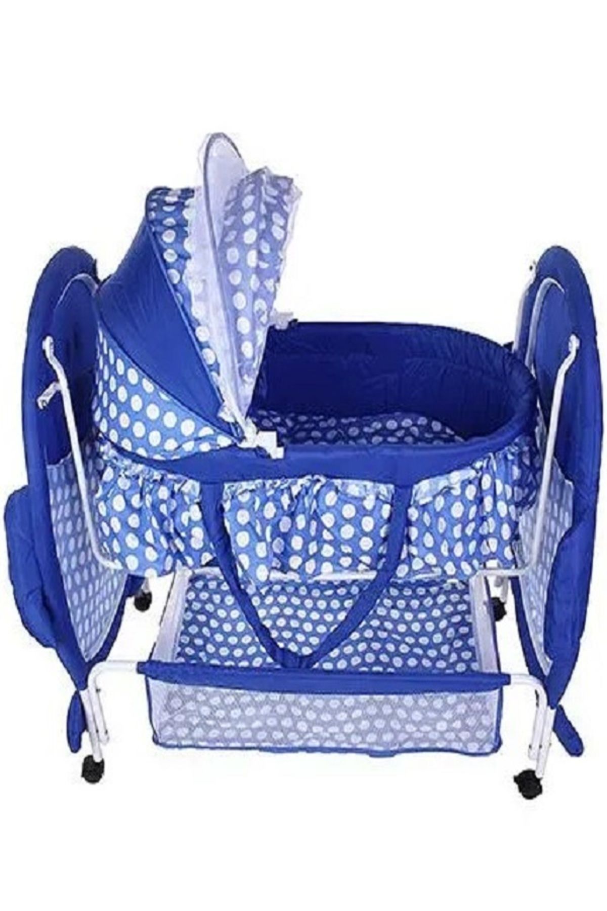 rexa-Baby Cradle With Mosquito Net Penguin Design And Polka Dots - Blue 5