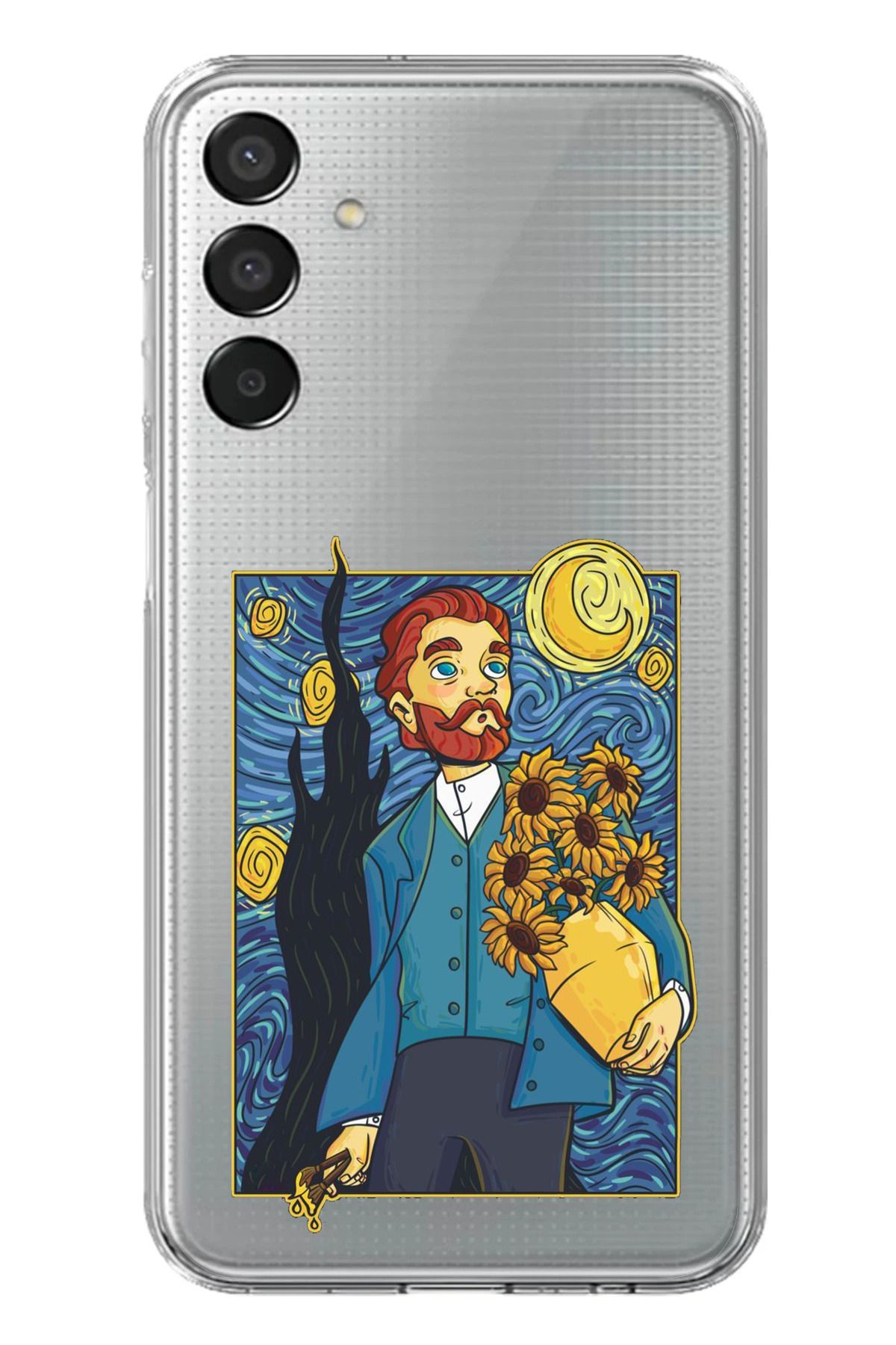 TechTree Samsung Galaxy M15 Uyumlu Van Gogh Portre Tasarımlı Şeffaf Silikon Kılıf