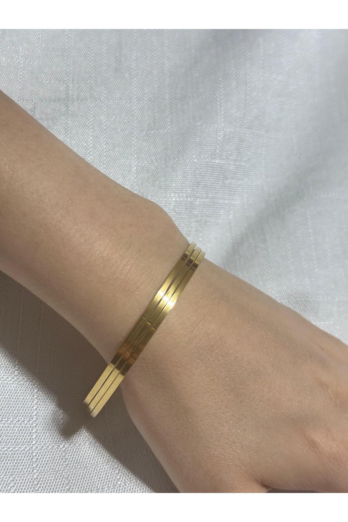 FERAHYASMİN Kimrit çöpü gold rengi 3 şü çelik kadın bileklik