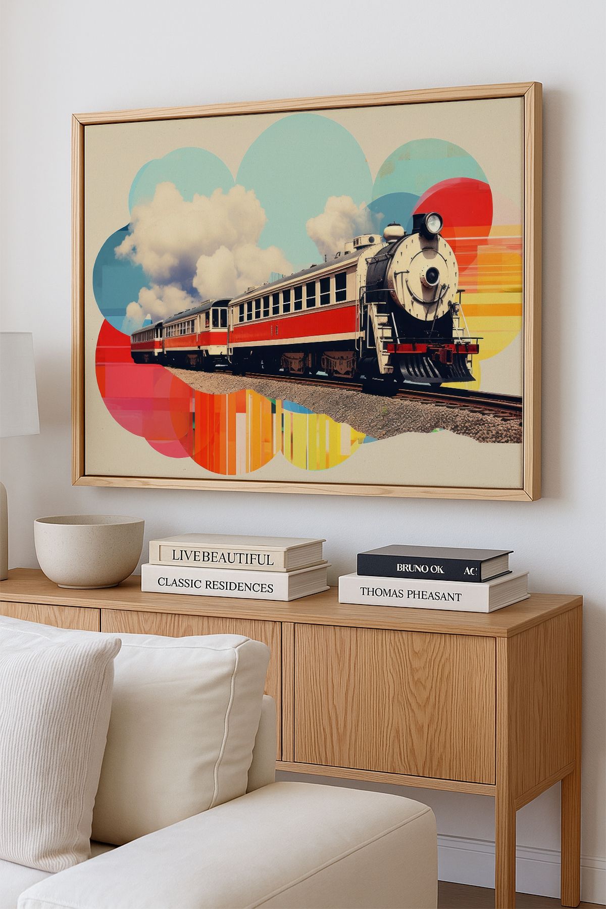 AKSU SANAT Yolcu Treni, illüstrasyon ÇERÇEVELİ Kanvas Tablo, ÇİFT ÇERÇEVELİ Tablo 1KTBL229