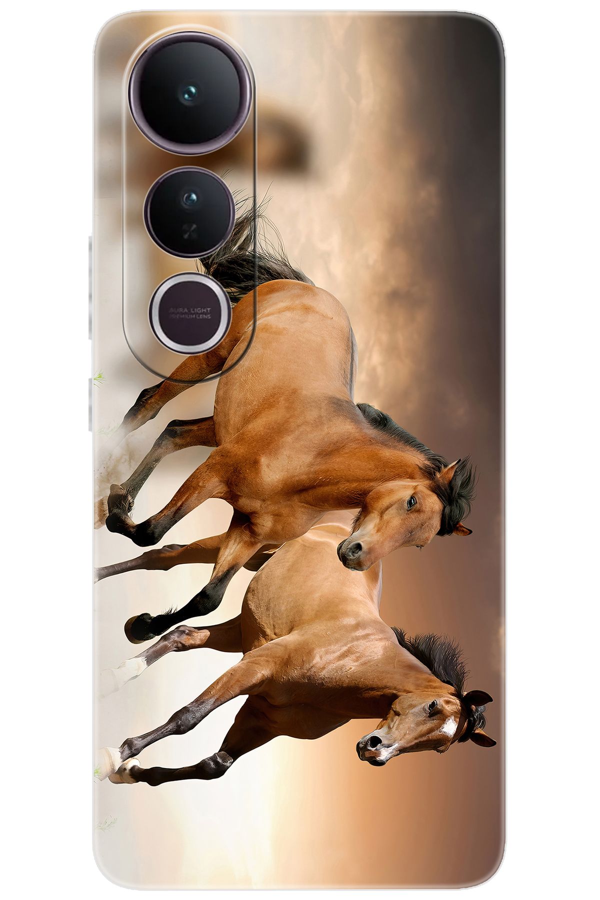 Ceppare Vivo V50 Lite 5G (V2441) Uyumlu Kılıf Desen Baskılı Silikon Kahve Atlar STK:176 CP-2r7Glaj