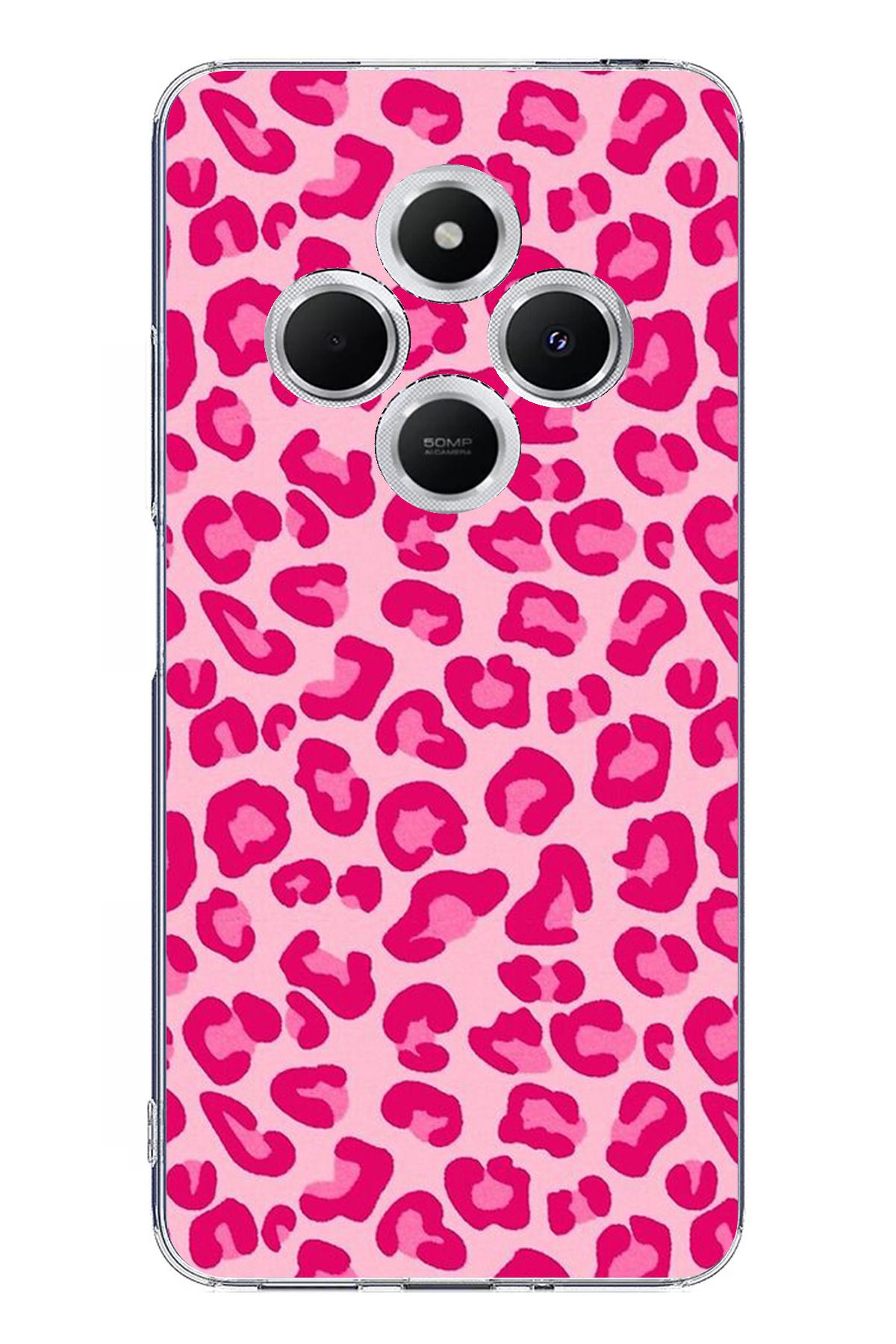 TechTree Redmi 14C Uyumlu Pembe Leopar Tasarımlı Şeffaf Silikon Kılıf