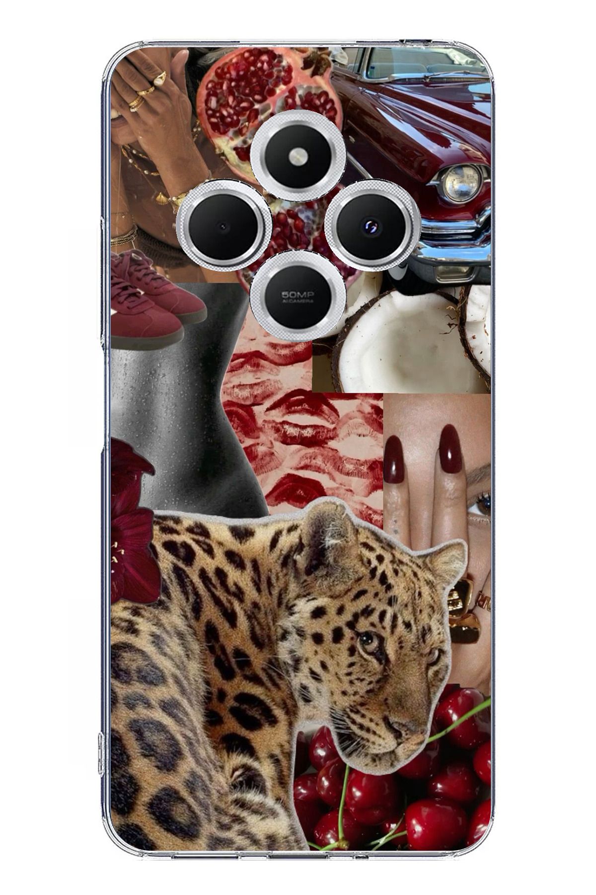 TechTree Redmi 14C Uyumlu Leopar Kırmızı Vibes Şeffaf Silikon Kılıf