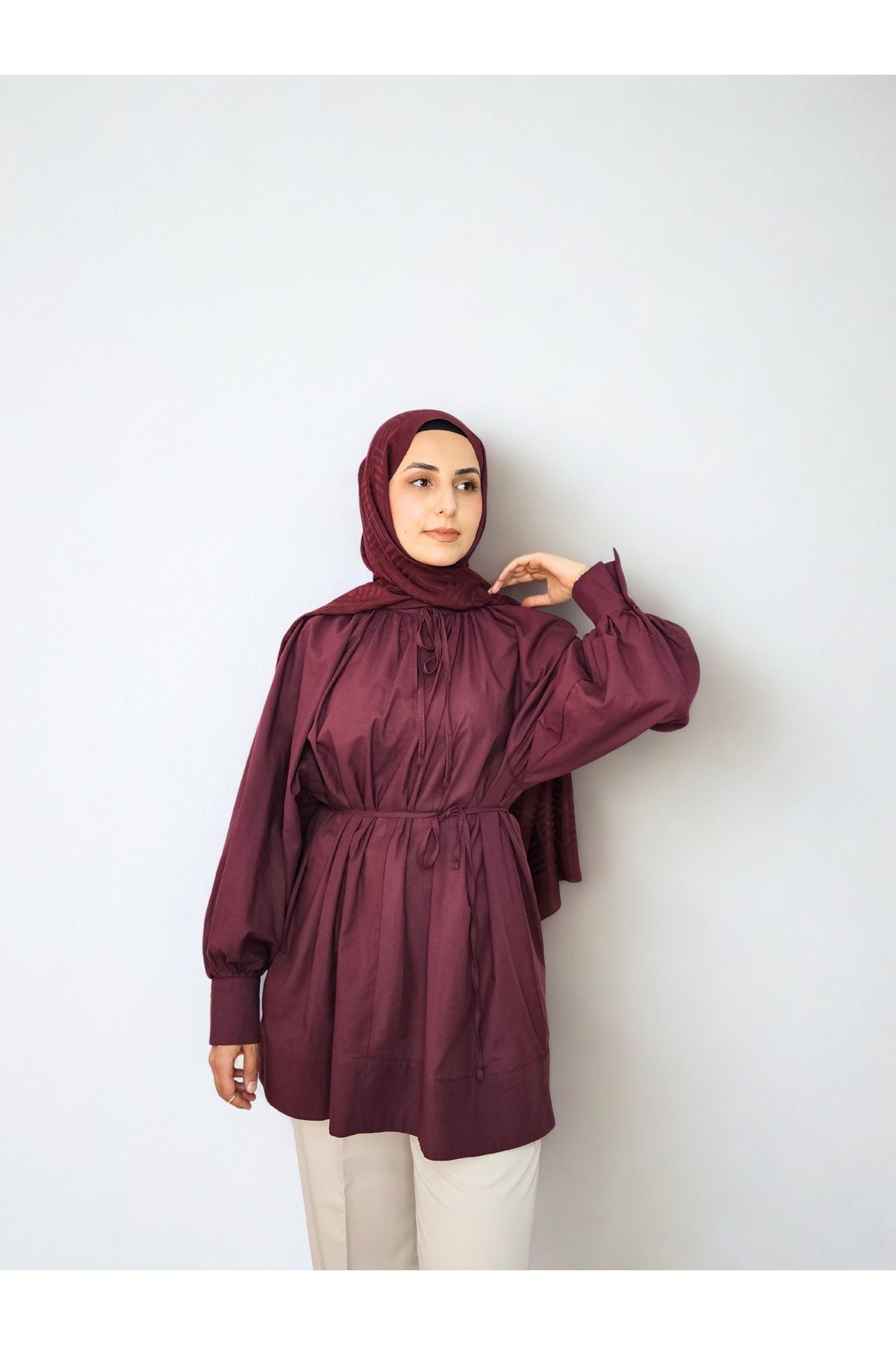 shop Büzgü Yakalı Dökümlü Vual Gömlek
