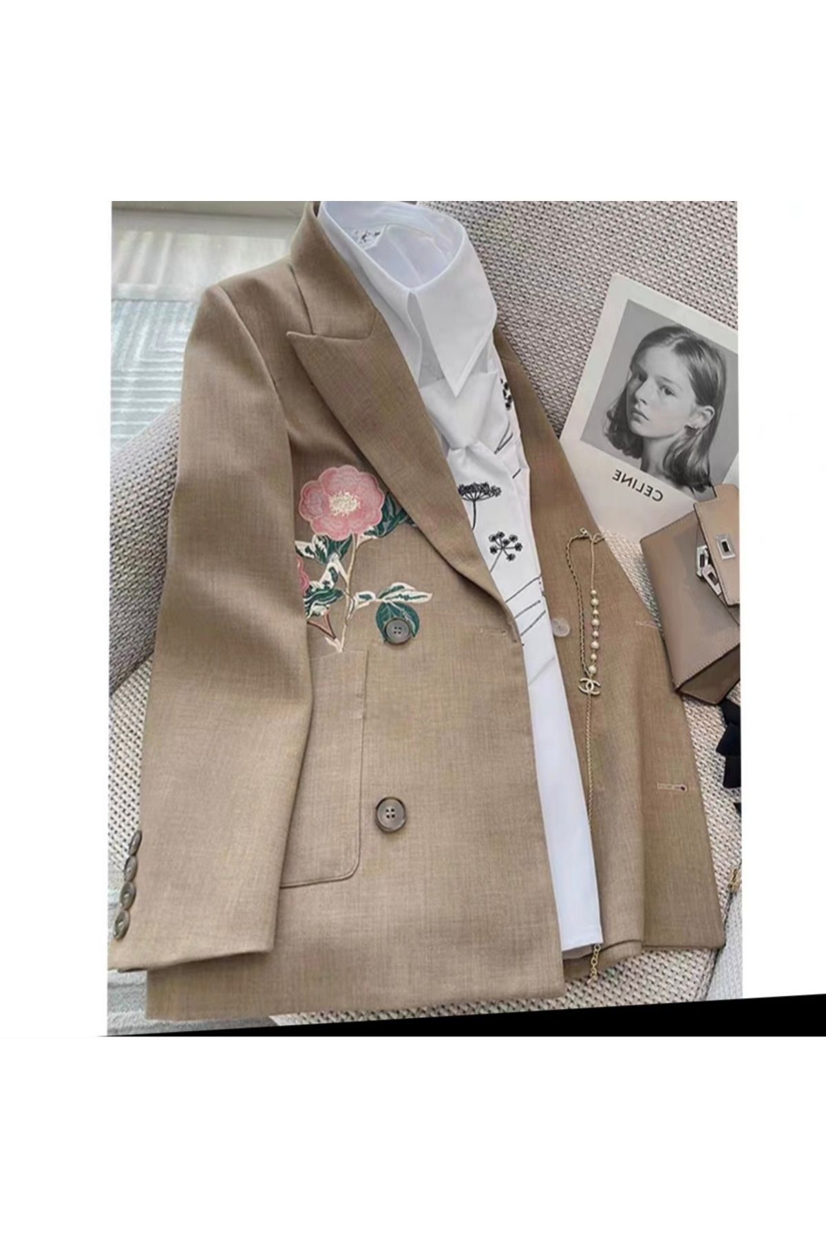 Yassmenta flowers Kadın nakişli blazer ceket keten küşma astarlı...