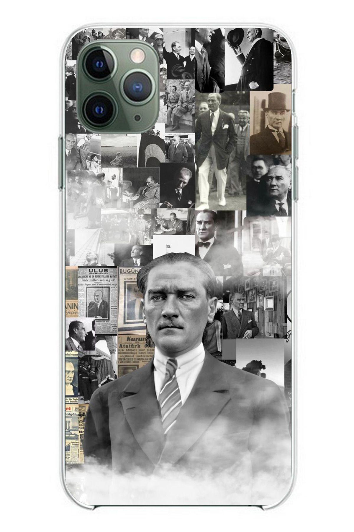 TechTree iPhone 11 PRO Uyumlu Mustafa Kemal Atatürk Kolaj Şeffaf Silikon Kılıf