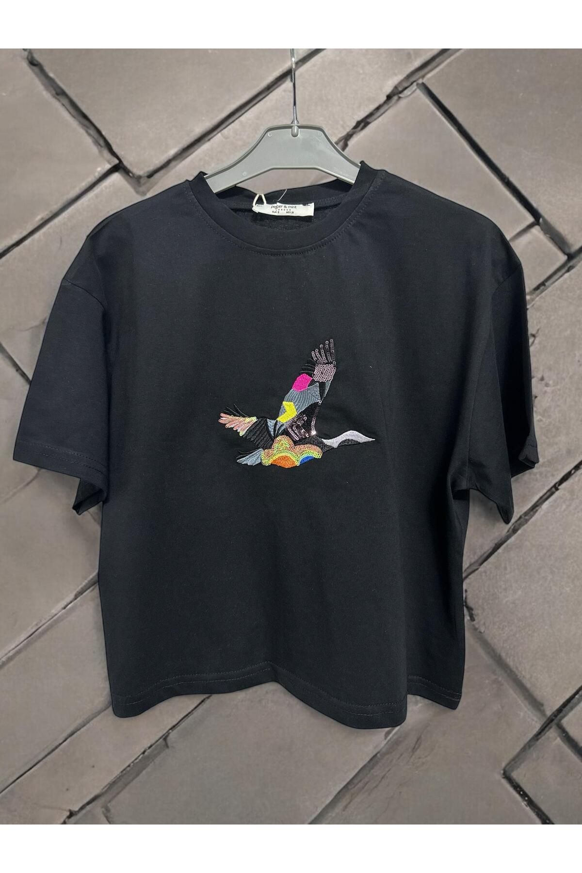 MUG collection Kadın Crop T-shirt Kuş Modeli