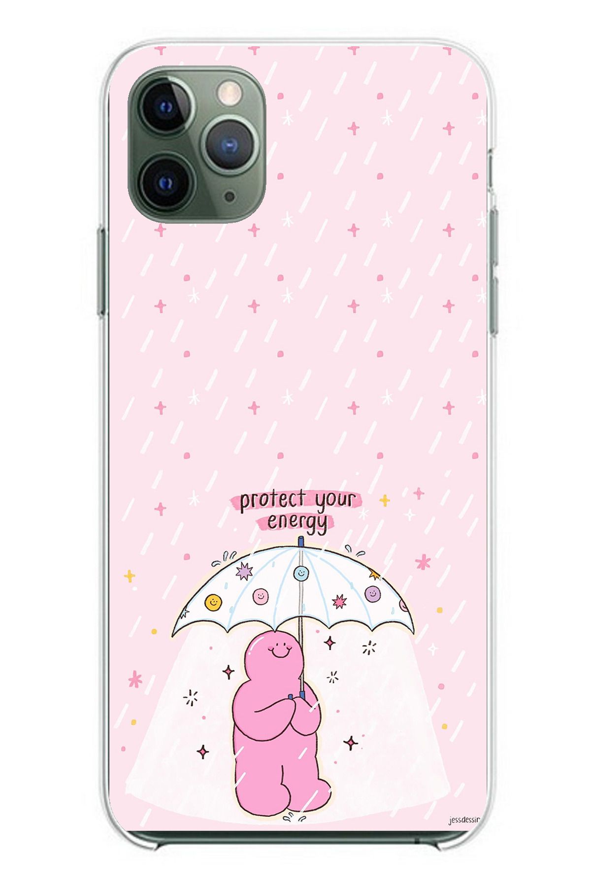 TechTree iPhone 11 PRO Uyumlu Protect Your Energy Tasarımlı Şeffaf Silikon Kılıf
