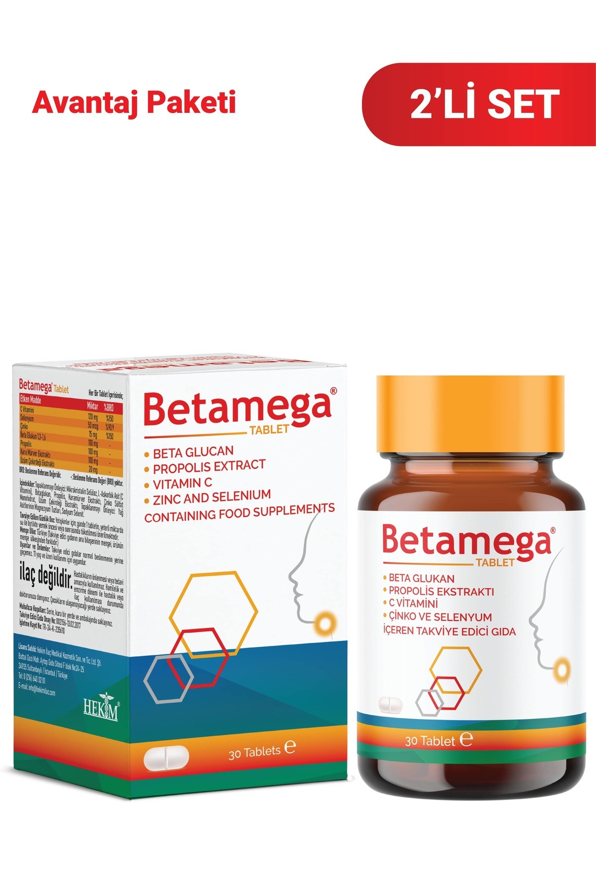BETAMEGA Tablet 2'li Paket Betaglukan, Propolis Ekstraktı, C Vitamini, Çinko Ve Selenyum Içeren 30 Tablet