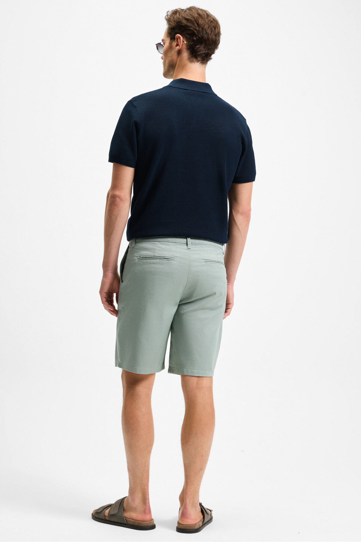 GRIMELANGE  TEEMO Erkek Yanları Cepli Fermuarlı Likralı Slim Fit Yeşil Şort - Görsel 6