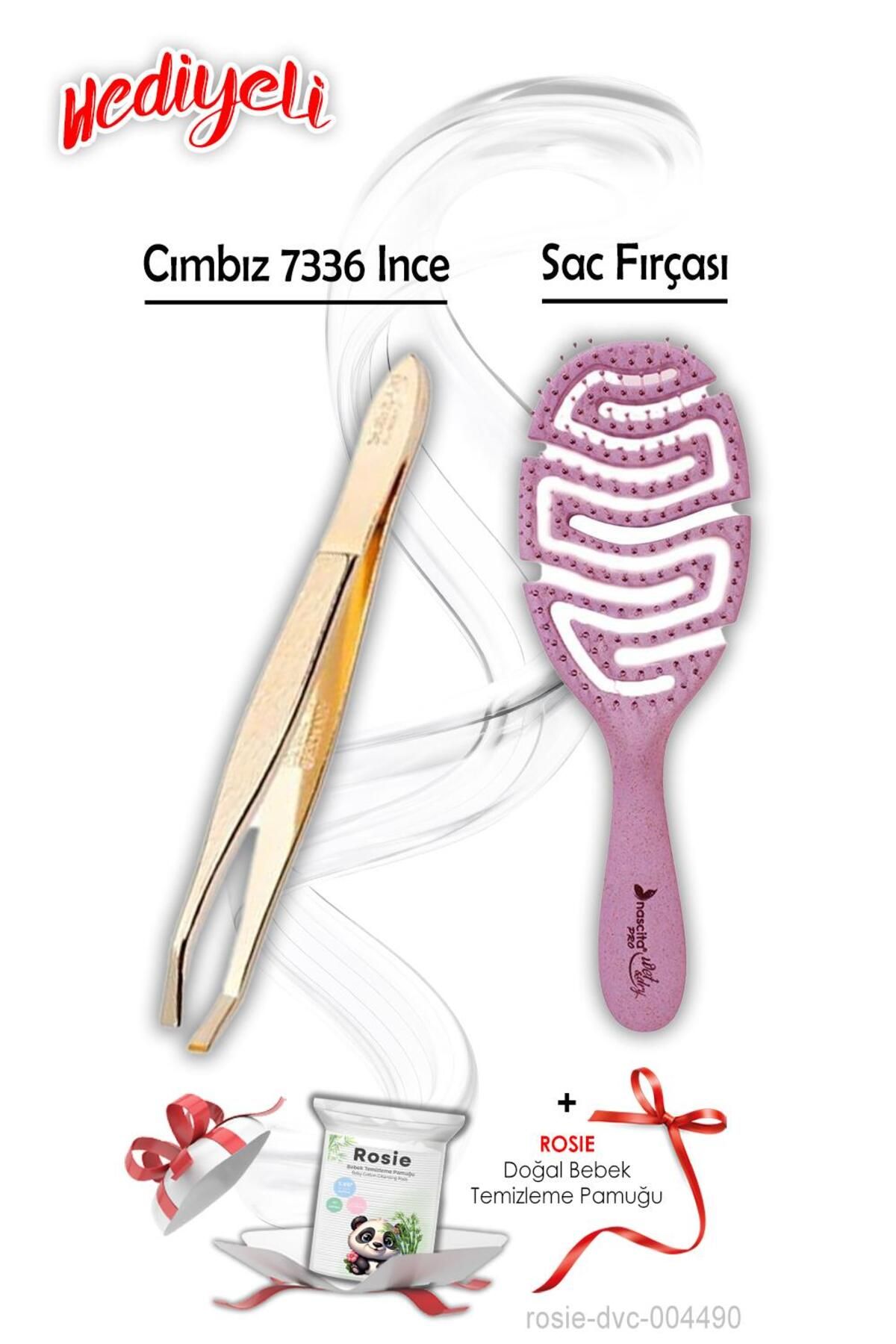 Tarko İnce Cımbız 7336 Ve Pembe 4169 Geri Dönüştürülebilir Saç Fırçası Ve Rosıe Hediyeli