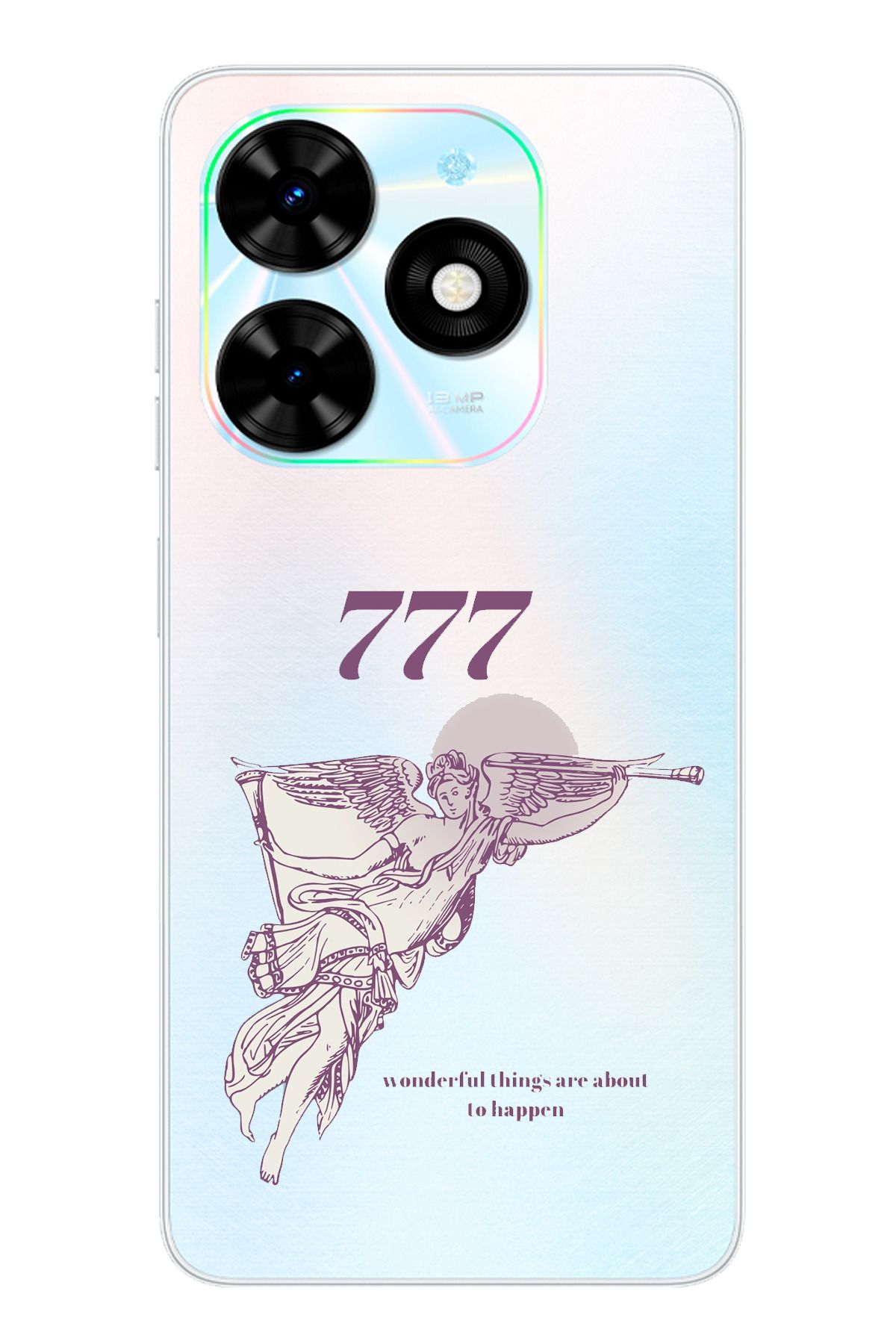 TechTree Tecno Spark 20 - 20C Uyumlu 777 Melek Tasarımlı Şeffaf Silikon Kılıf