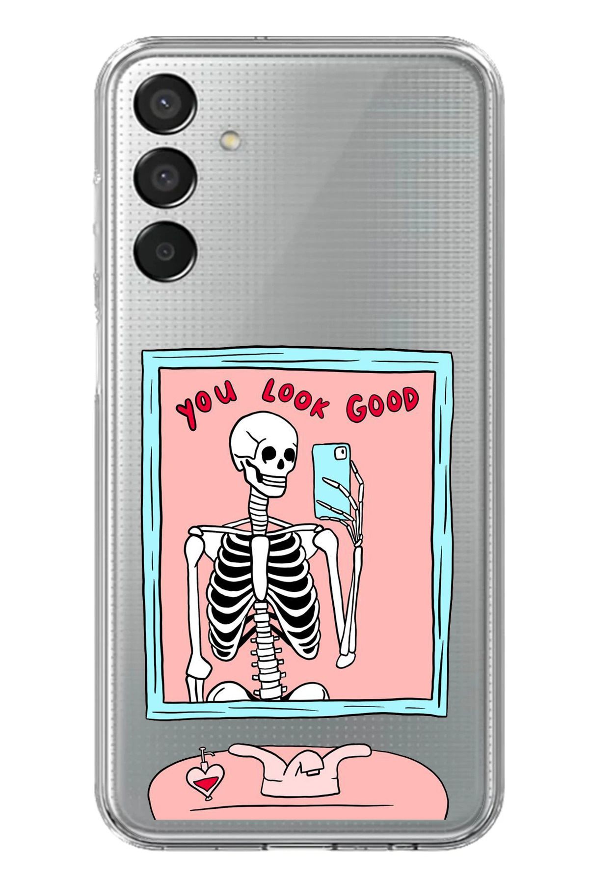 TechTree Samsung Galaxy M15 Uyumlu You Look Good İskelet Tasarımlı Şeffaf Silikon Kılıf