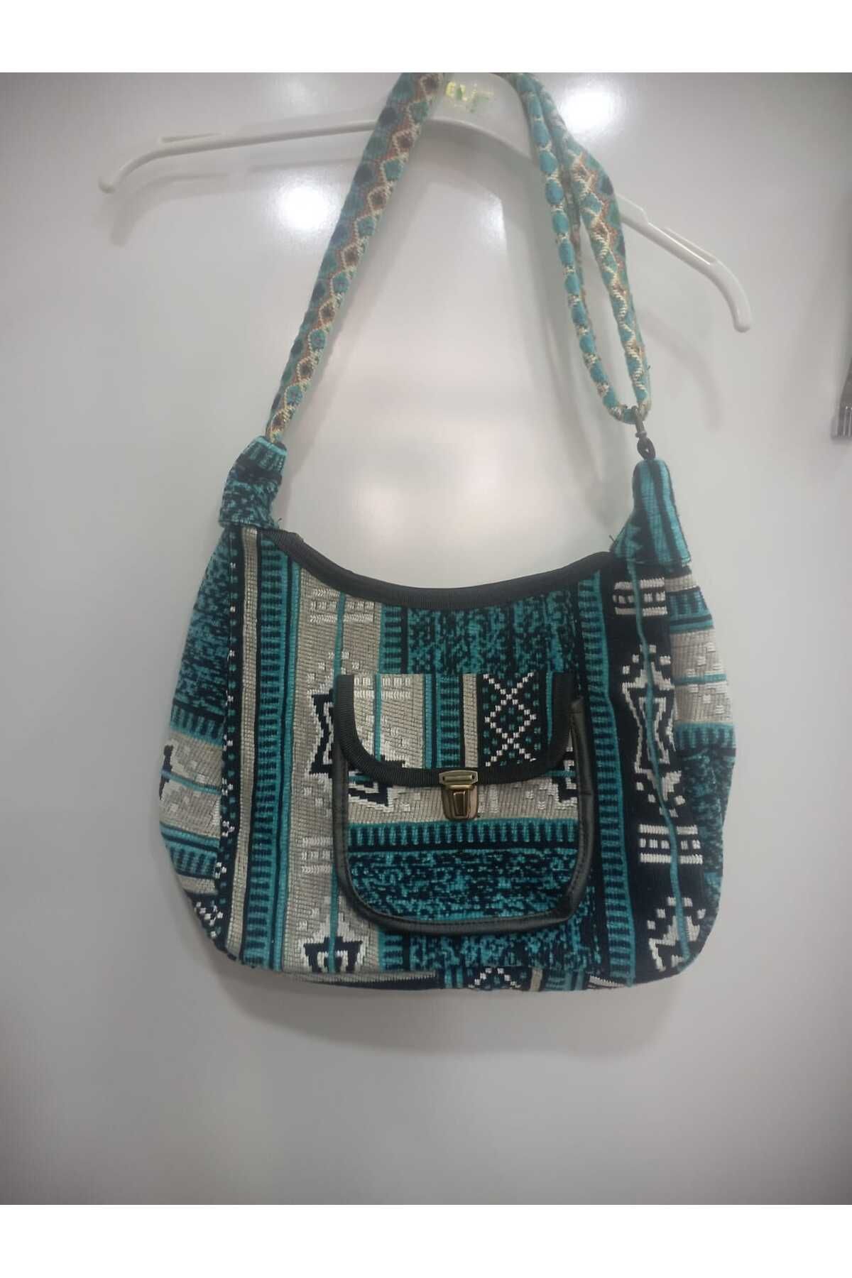 NUR TEKSTİL Kadın siyah Etnik-otantik Orijinal Kilim Dokuma omuz Çantası Yıkana Bilir Çanta en 30-boy 30 cm