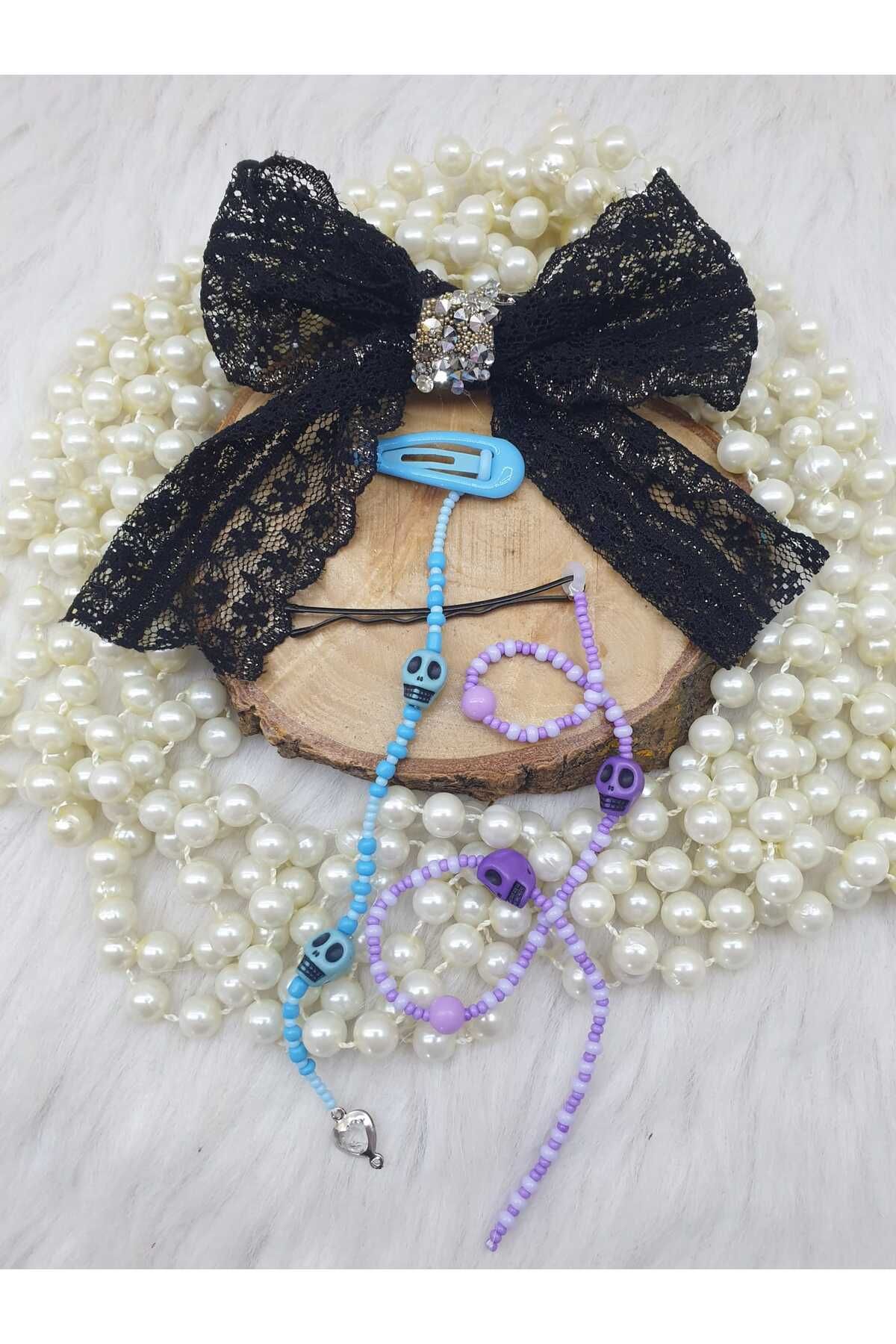 HAPPY HANDMADE Gotik Saç Tokası/siyah Tül Fiyonk Toka/kurukafa Toka/çocuk