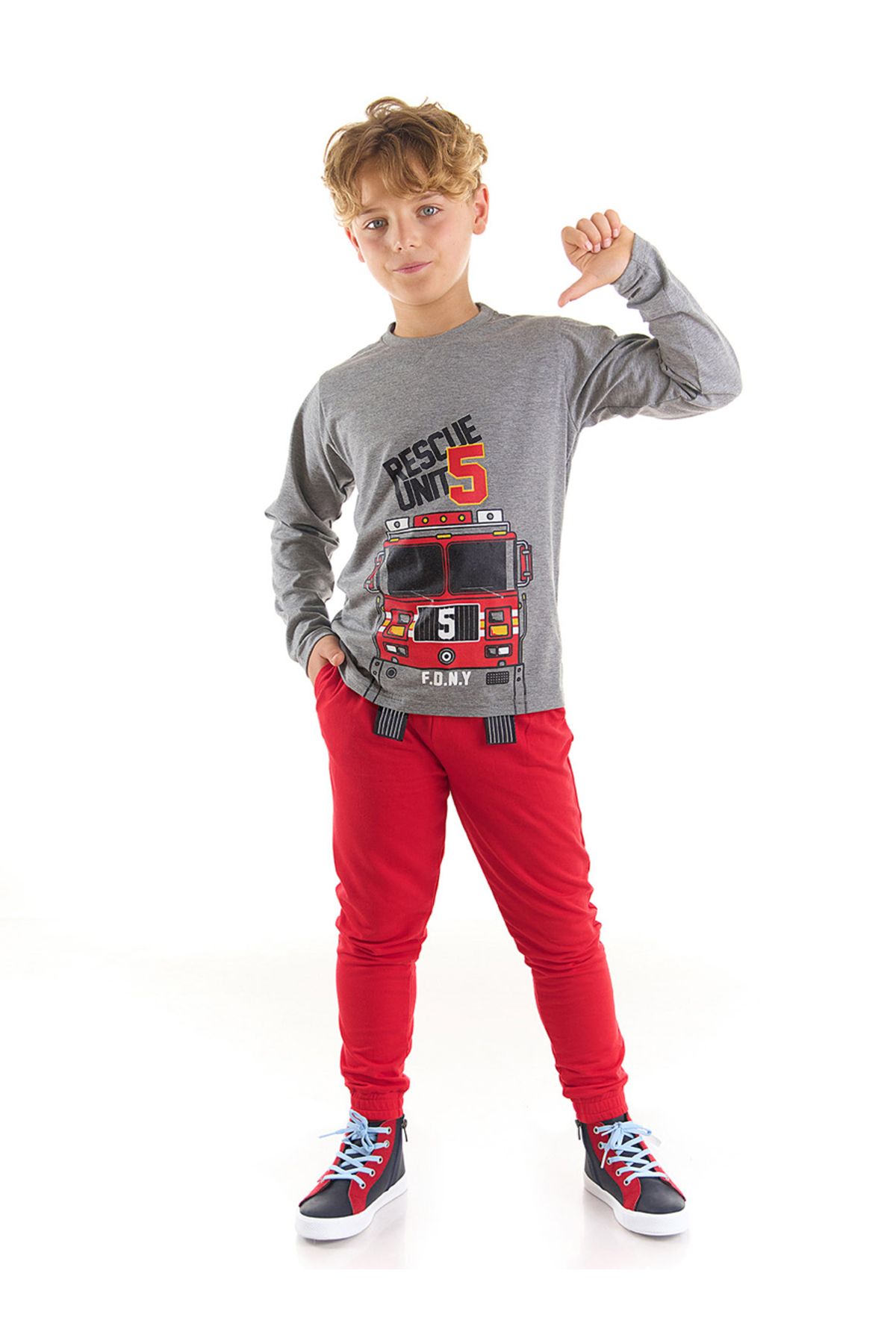 Denokids Zestaw Chłopięcych Spodni T-shirt Rescue Unit Mężczyzna - 3 years old