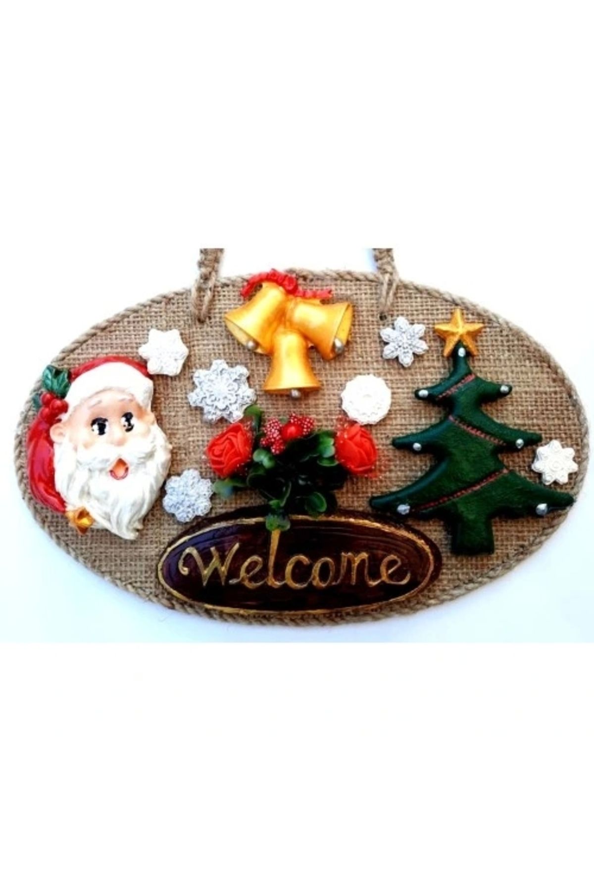ShopNova Welcome Yazılı Noel Babalı El Yapımı Yılbaşı Kapı Süsü