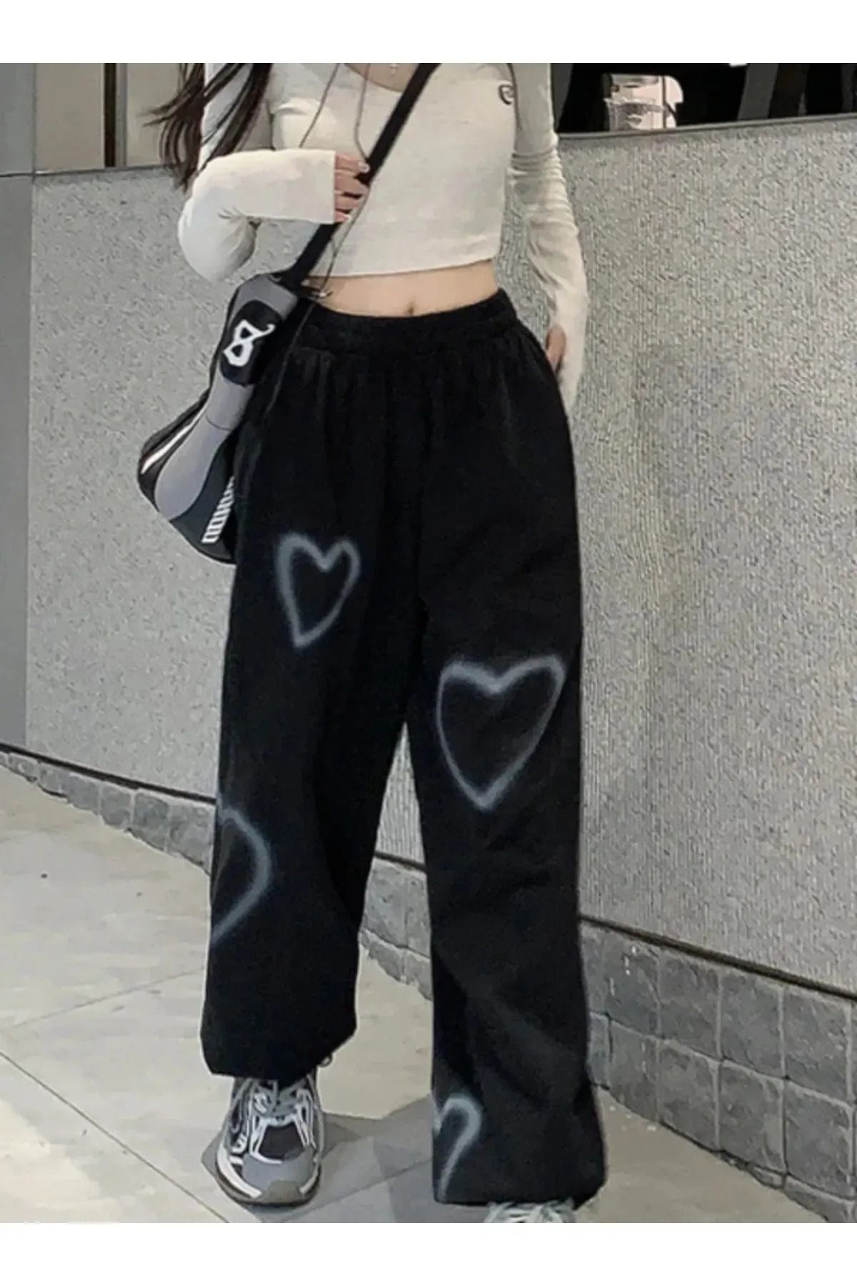 Gofeel Streetwear Harajuku Heart Desenli Oversize Unisex Eşofman Altı