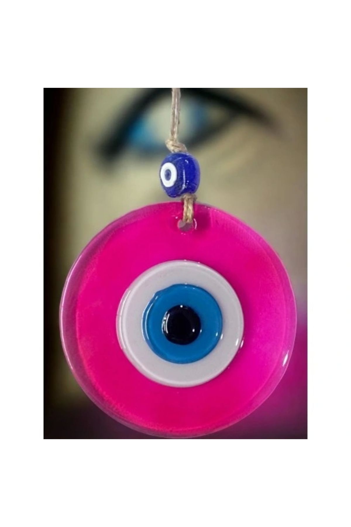 ShopNova Şeffaf Pembe Nazar Boncuklu Duvar Süsü 10 Cm Cam Duvar Dekoru