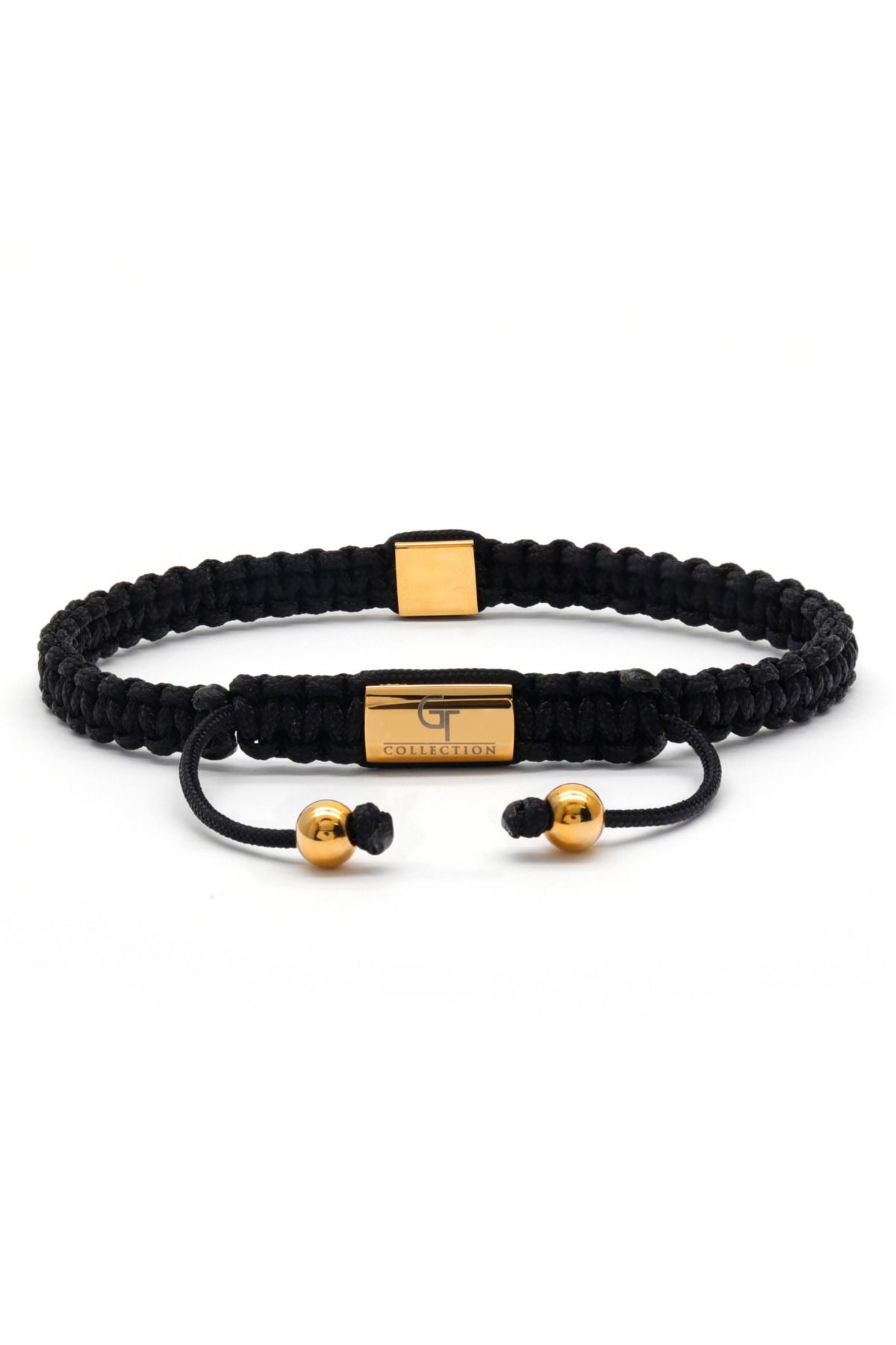 GT Collection-GT Collection, Men's Golden Pyramid Bracelet with Zircon One Size & Adjustable Black Nylon Cord 3