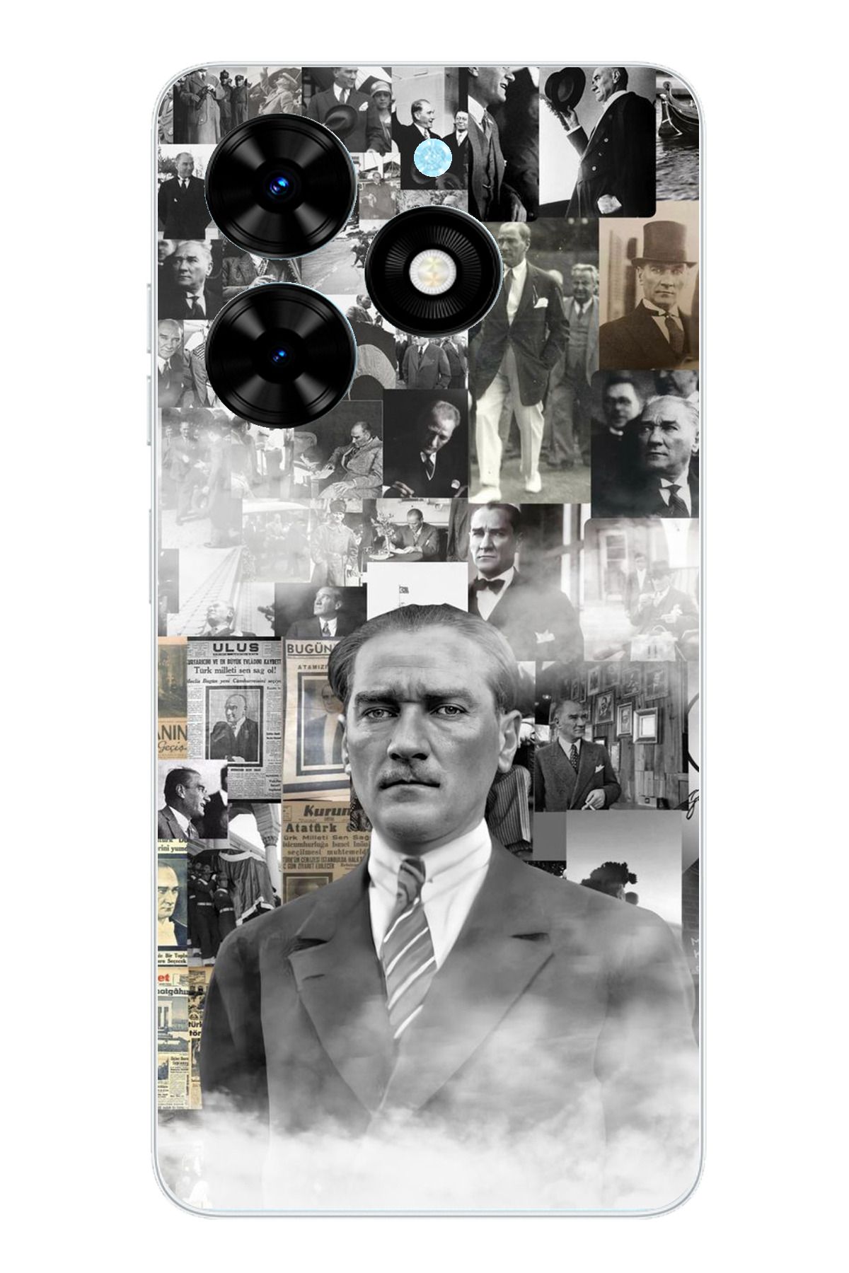 TechTree Tecno Spark Go 2024 Uyumlu Mustafa Kemal Atatürk Kolaj Şeffaf Silikon Kılıf
