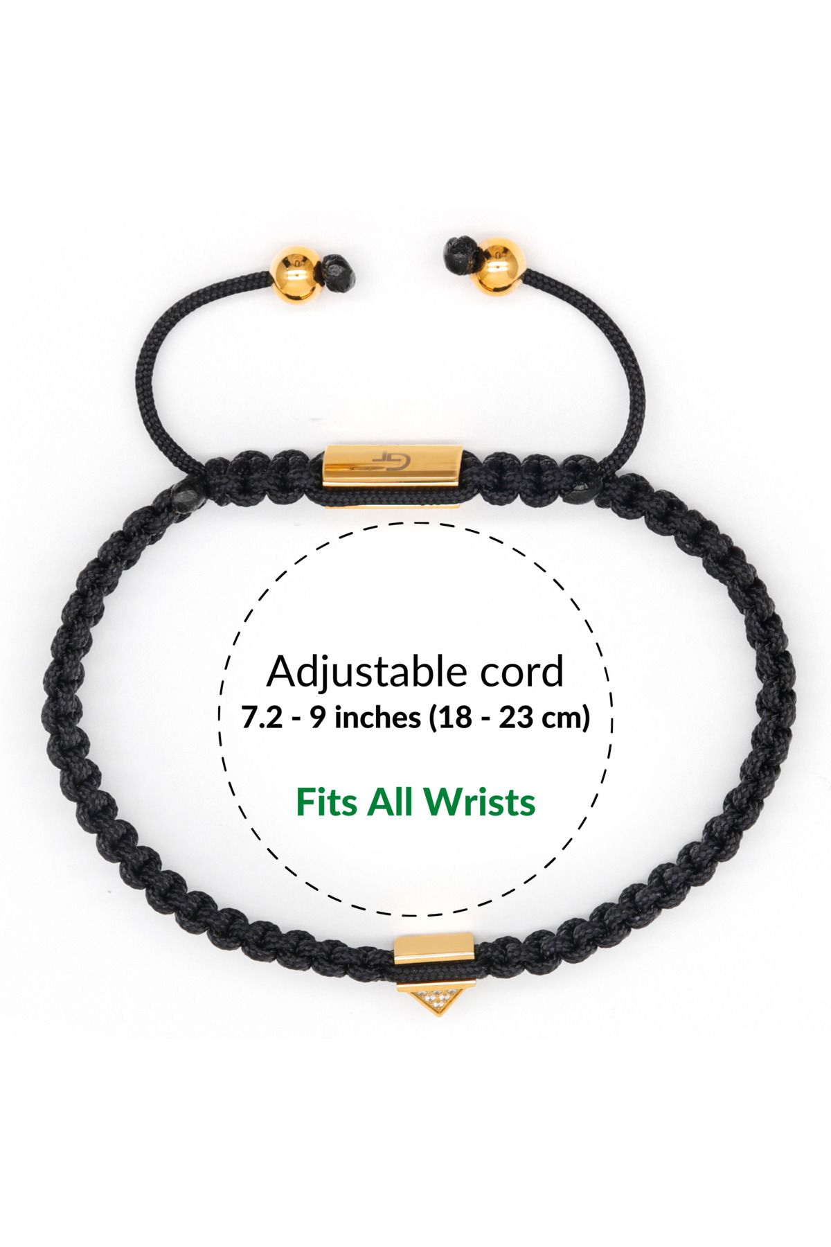 GT Collection-GT Collection, Men's Golden Pyramid Bracelet with Zircon One Size & Adjustable Black Nylon Cord 6
